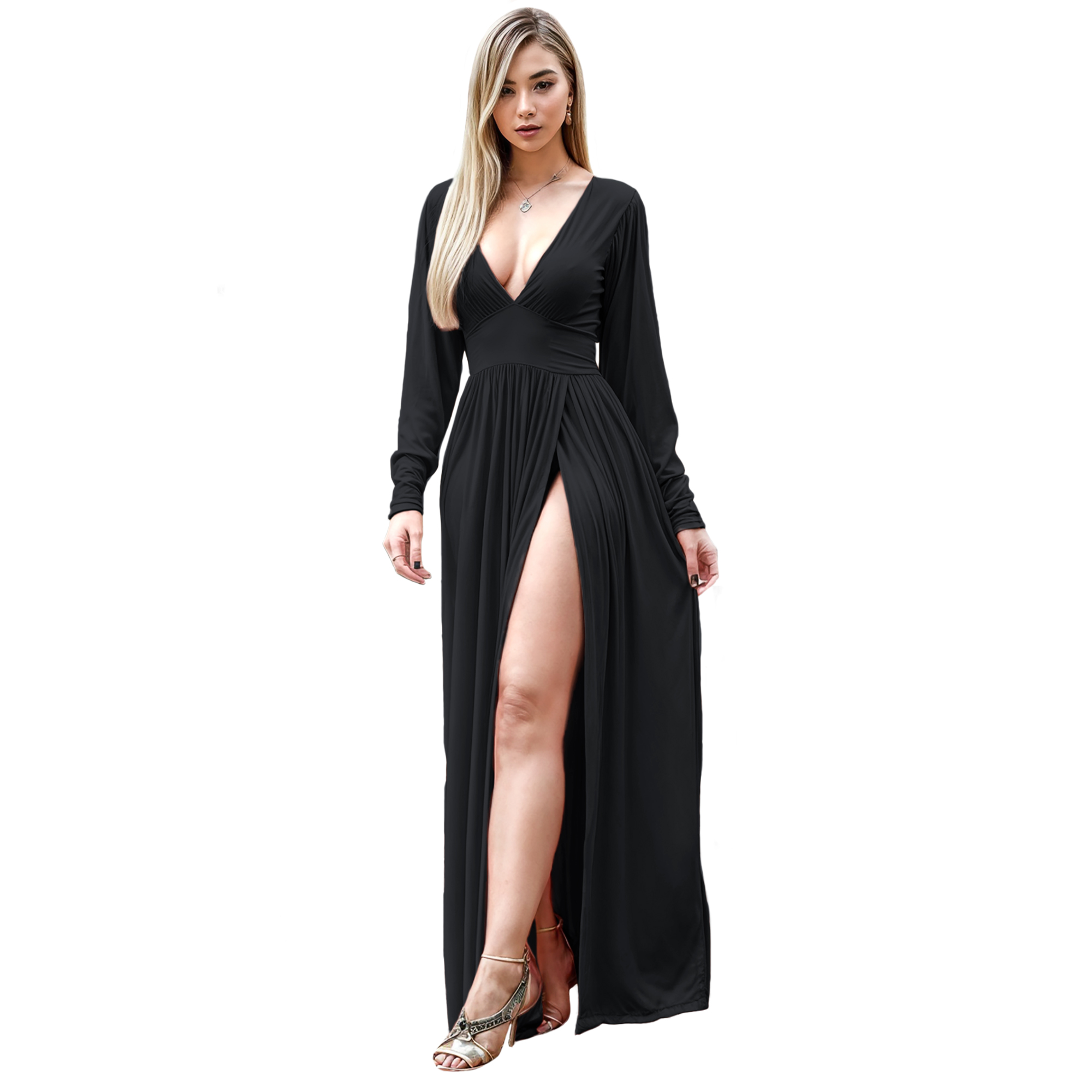 knee length dresses for ladies MAXI DRESS CRUZADO MANGA LARGA COLOR A ELECCION – PininaOnline