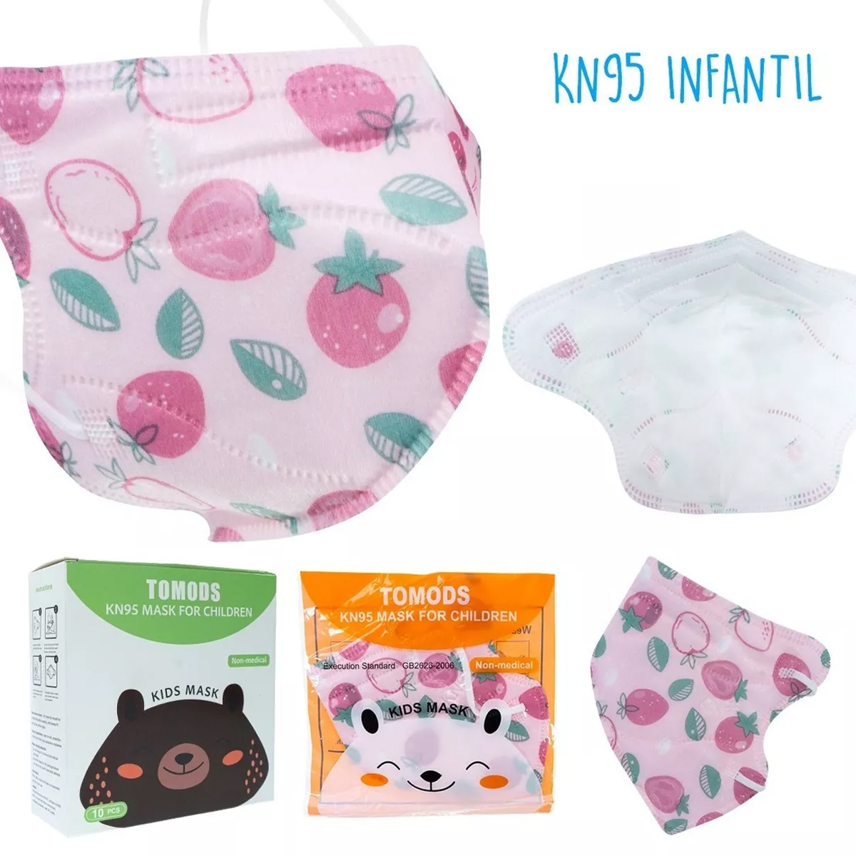 Cubrebocas Kn95 Niños Mascarillas Tomods 10 Pzs Rosa De Niña Rosa Fresas