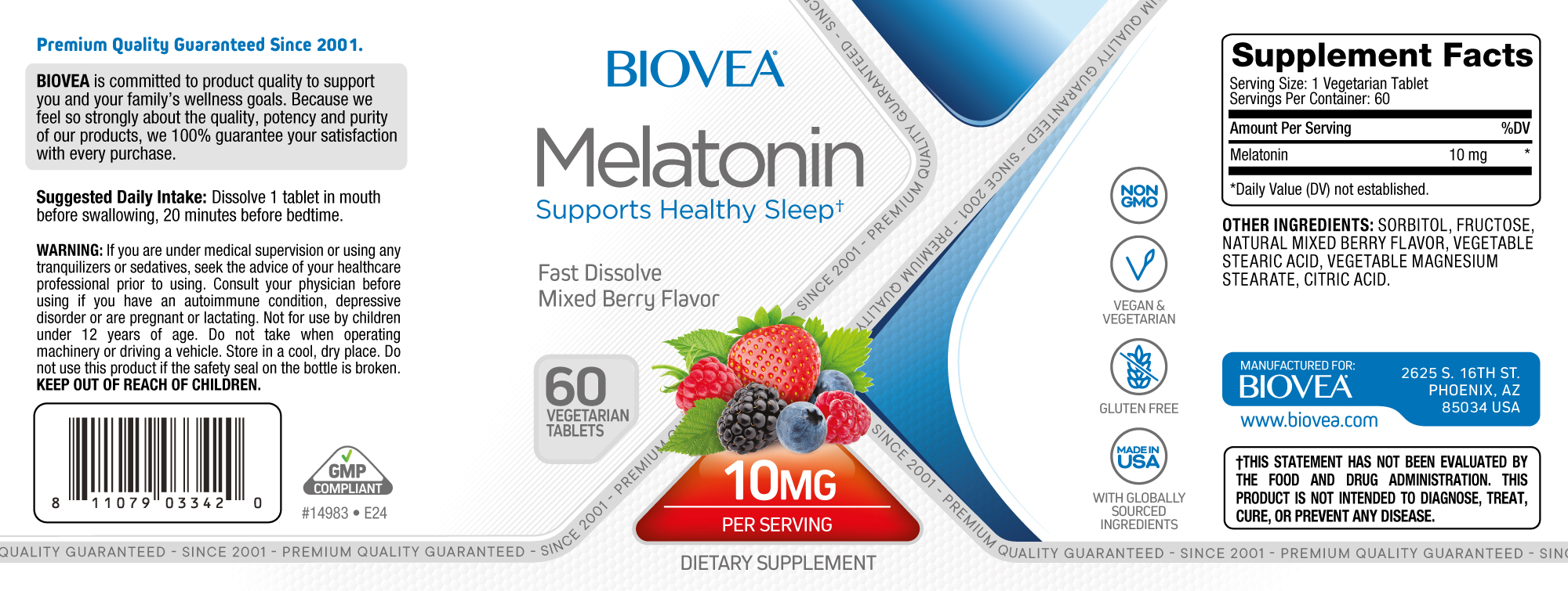 Biovea Melatonina 10mg (rápida disolución)