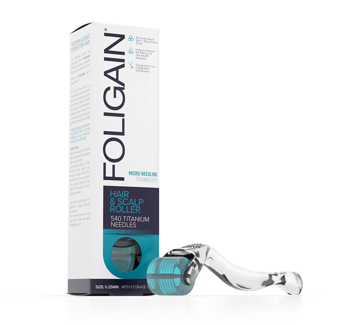 Foligain Derma Roller para Cuero Cabelludo 540 Agujas de Titanio para alopecia.
