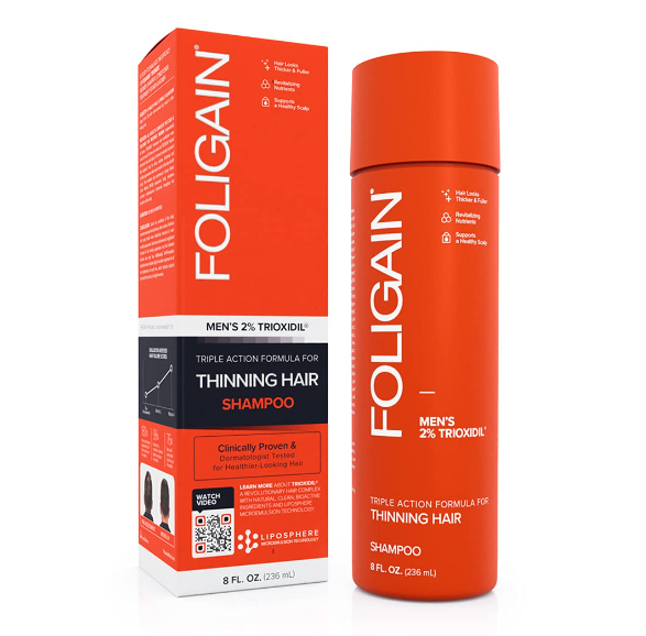 Foligain Shampoo con 2% Triodixil para el Recrecimiento del Cabello en Hombres.
