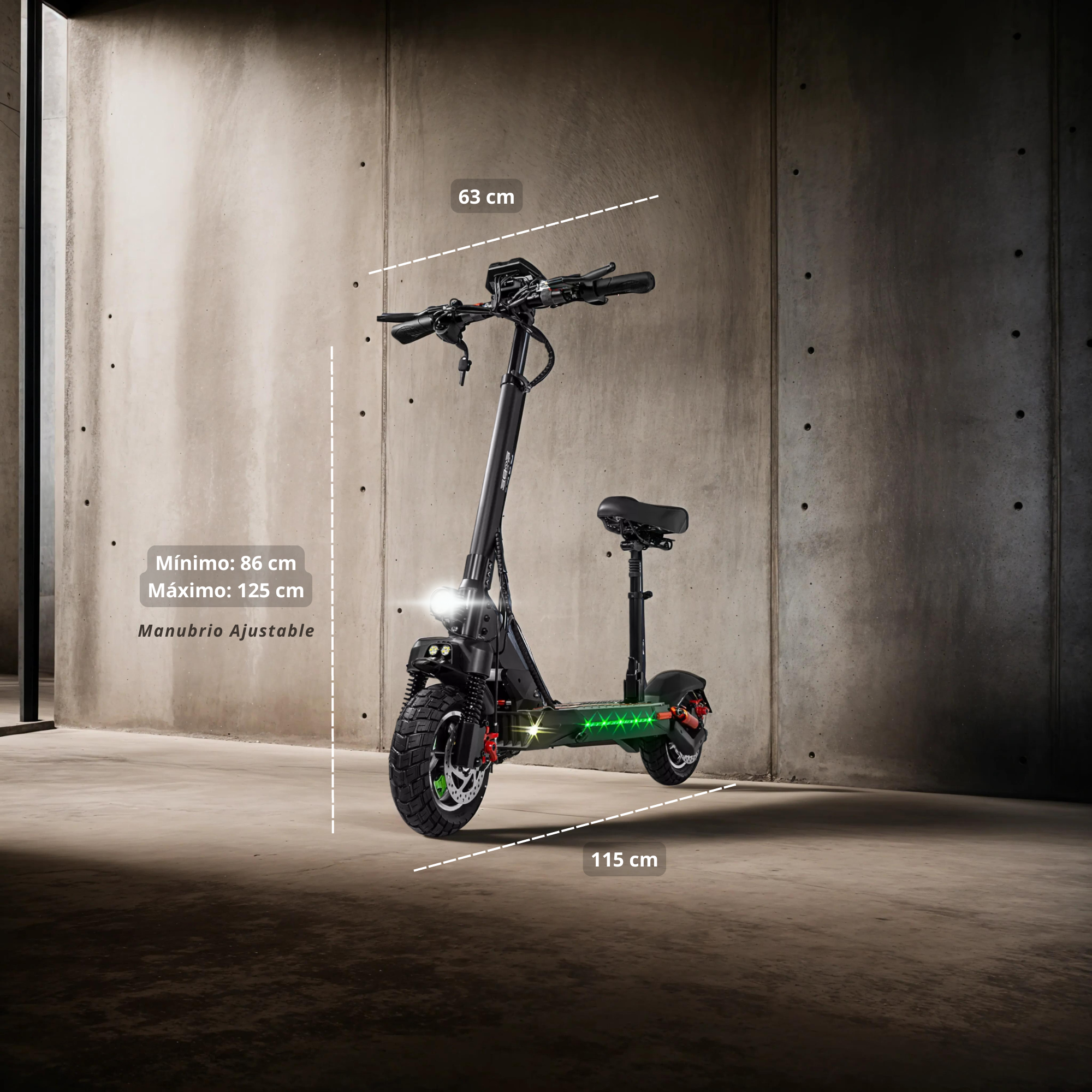 Scooter Electrico Plegable e-Be Asiento Vel 50km/h Luz Led 600 W