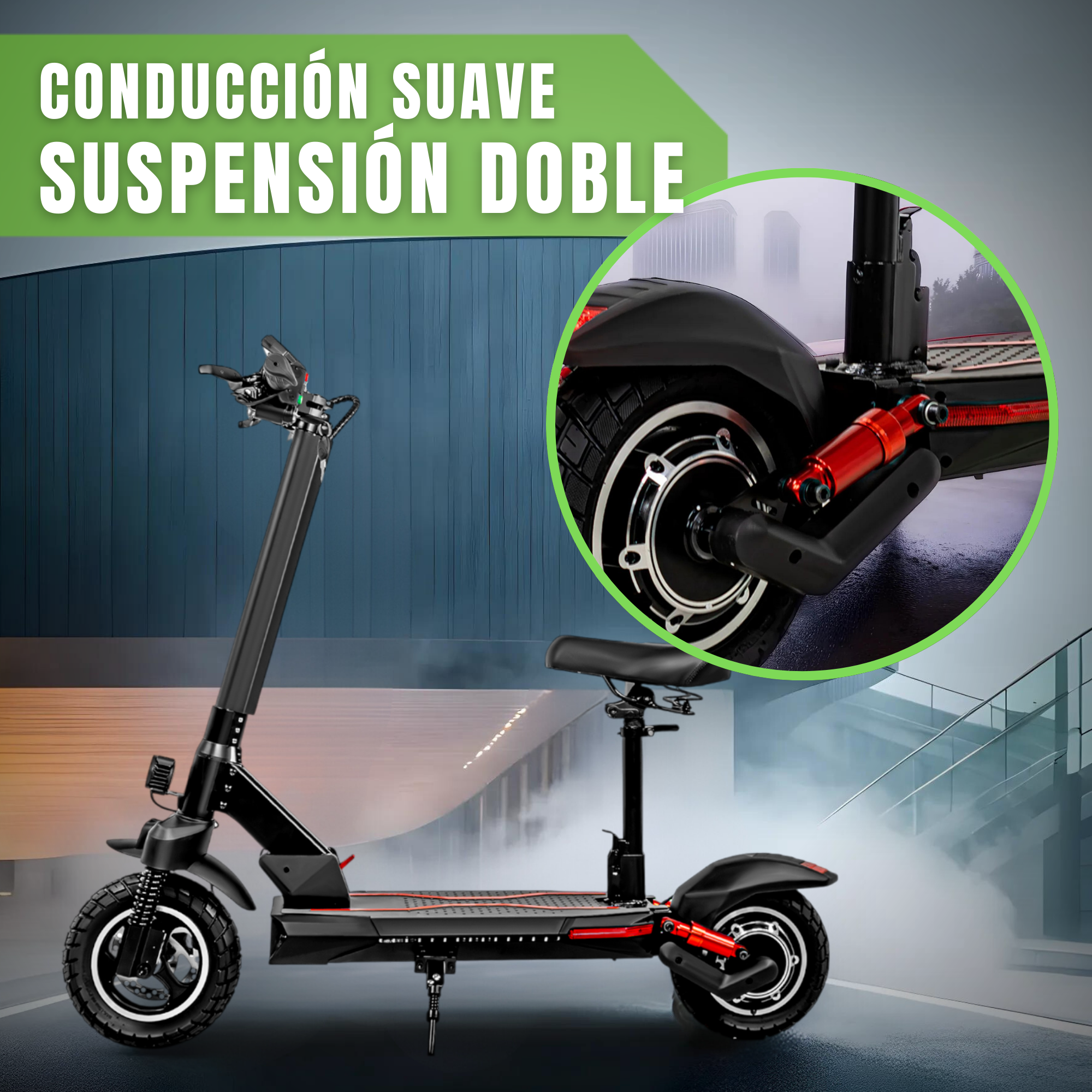 Scooter Electrico Plegable e-Be Asiento Vel 50km/h Luz Led 600 W