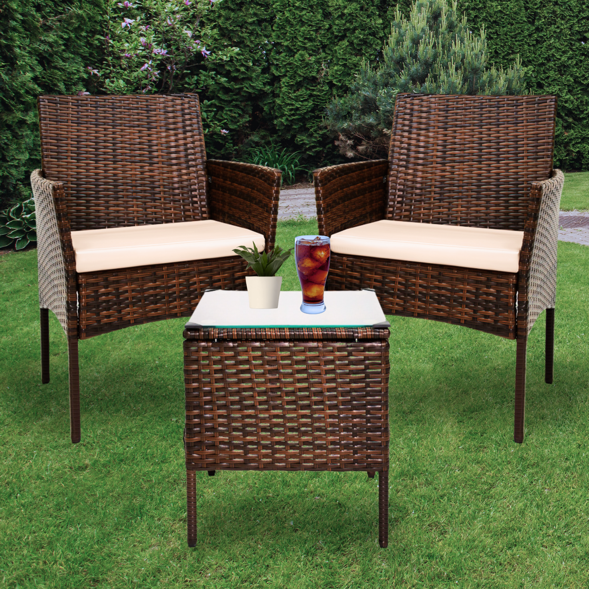 Sala Café Para Exterior Jardin Patio Terraza 3 Pzs + Cojines