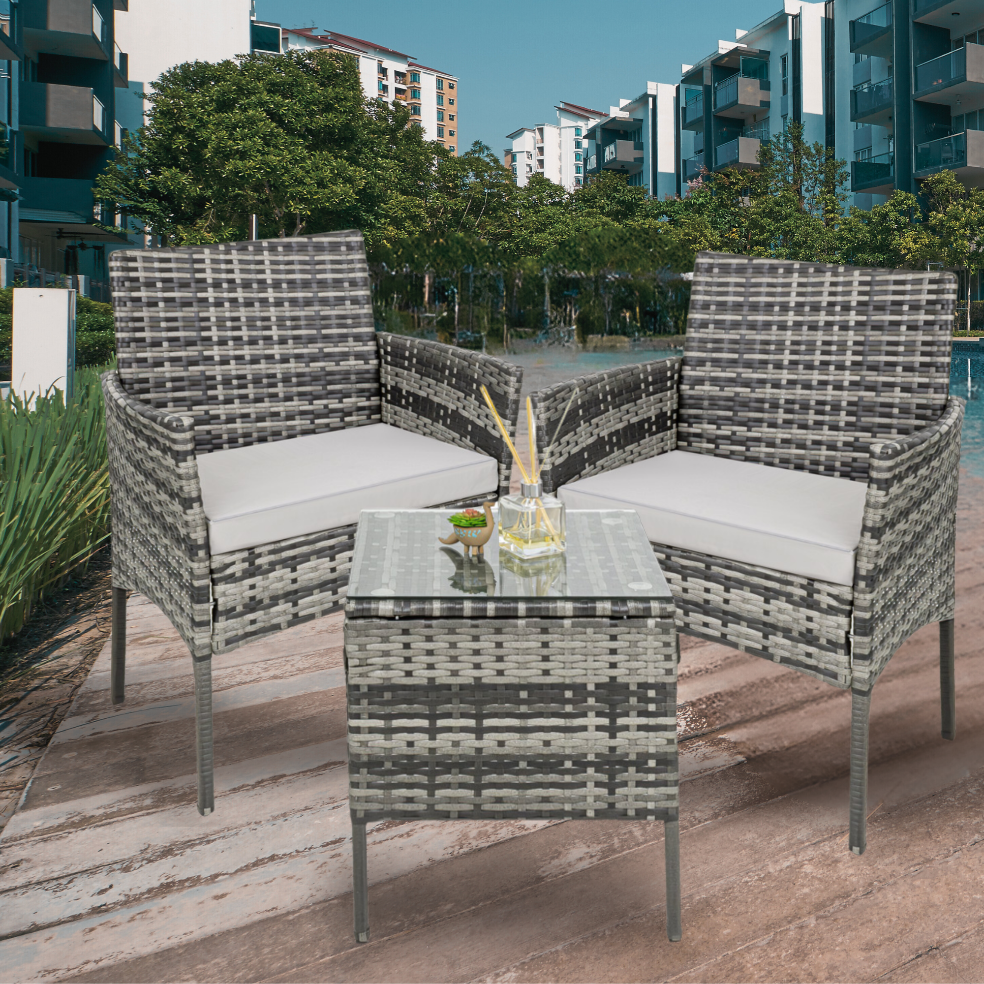 Sala Para Exterior Jardin Patio Terraza 3 Pzs + Cojines.