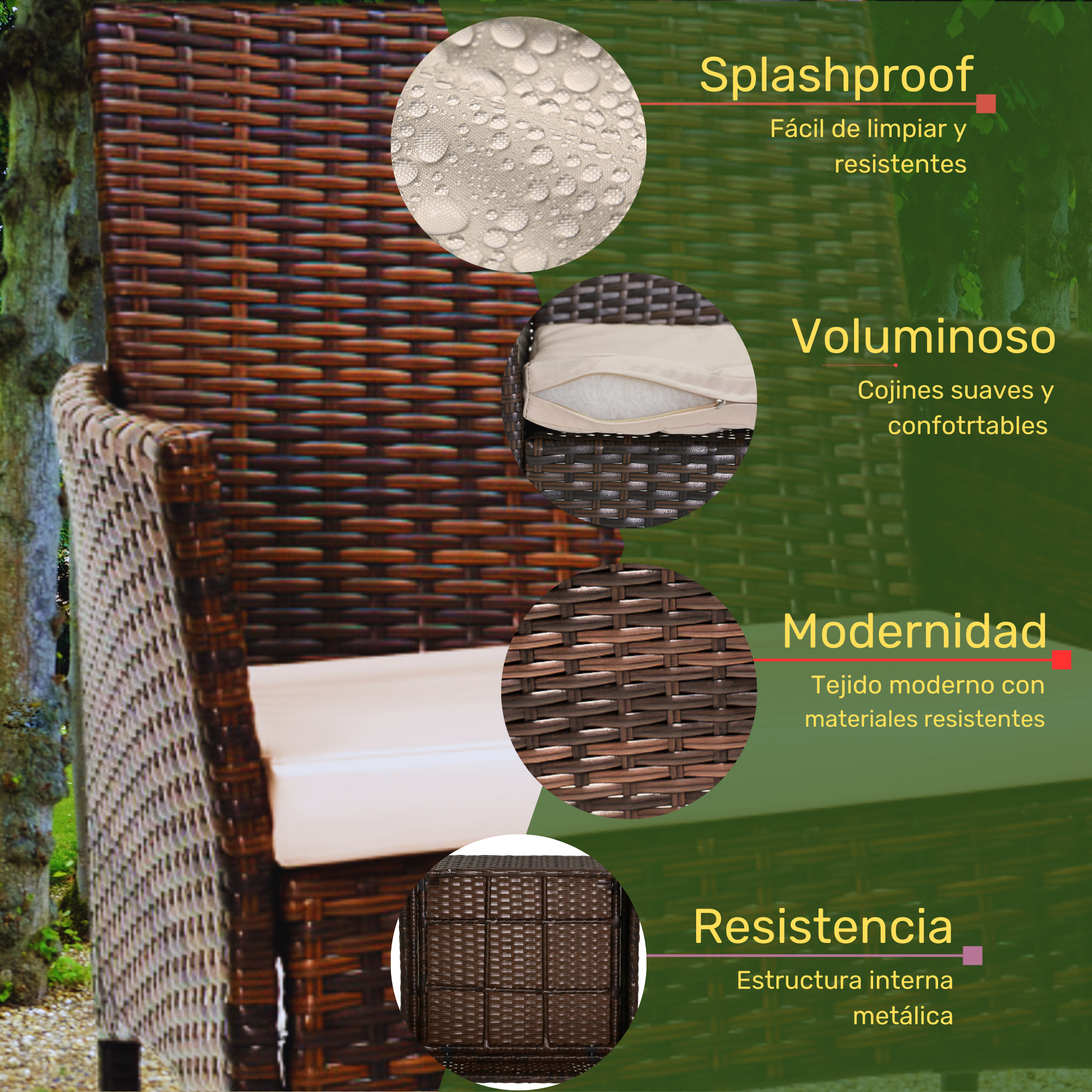 Sala Café Para Exterior Jardin Patio Terraza 3 Pzs + Cojines