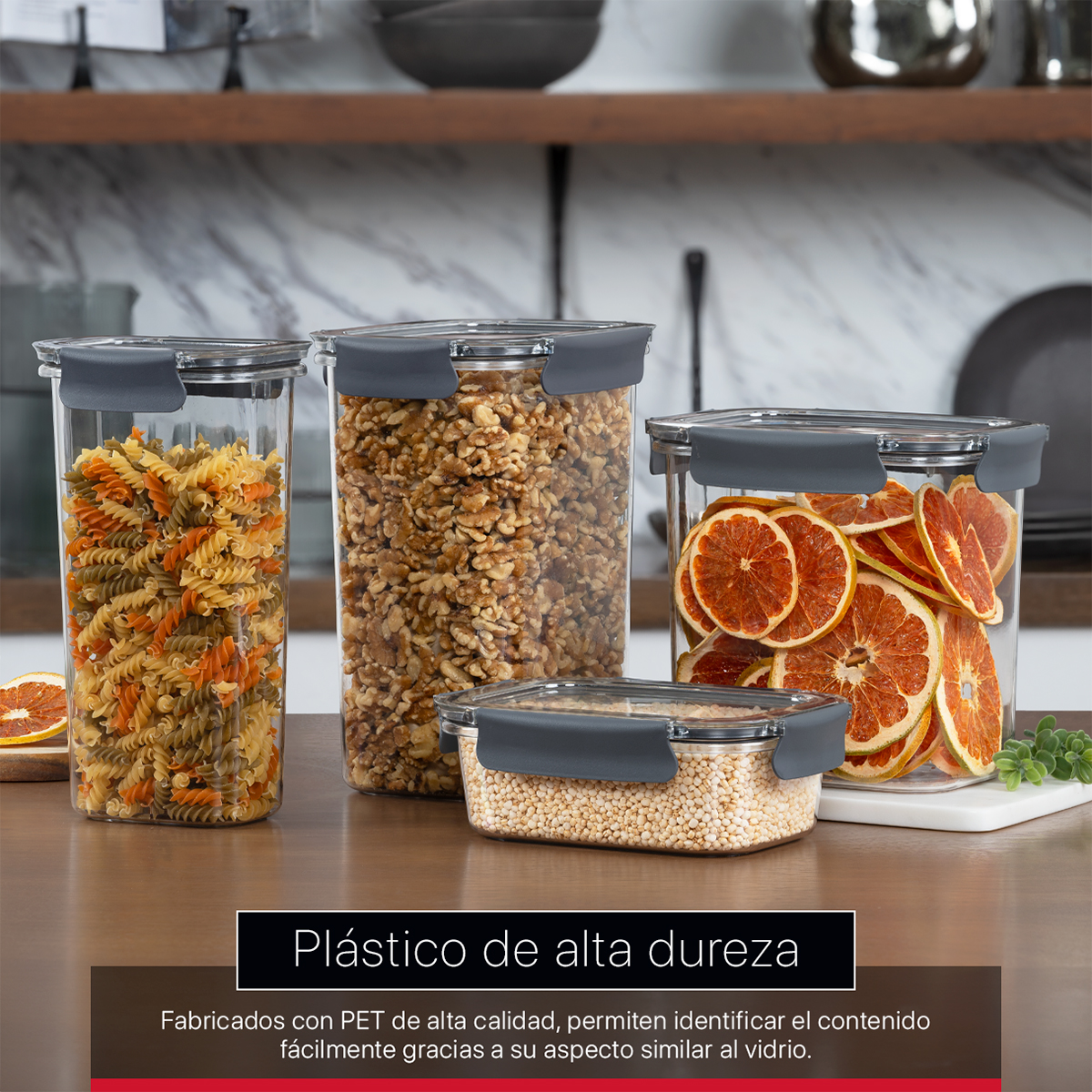 Recipientes de Plástico Herméticos para Alimentos 4 Contenedores con 4 Tapas - Organizadores Cookify