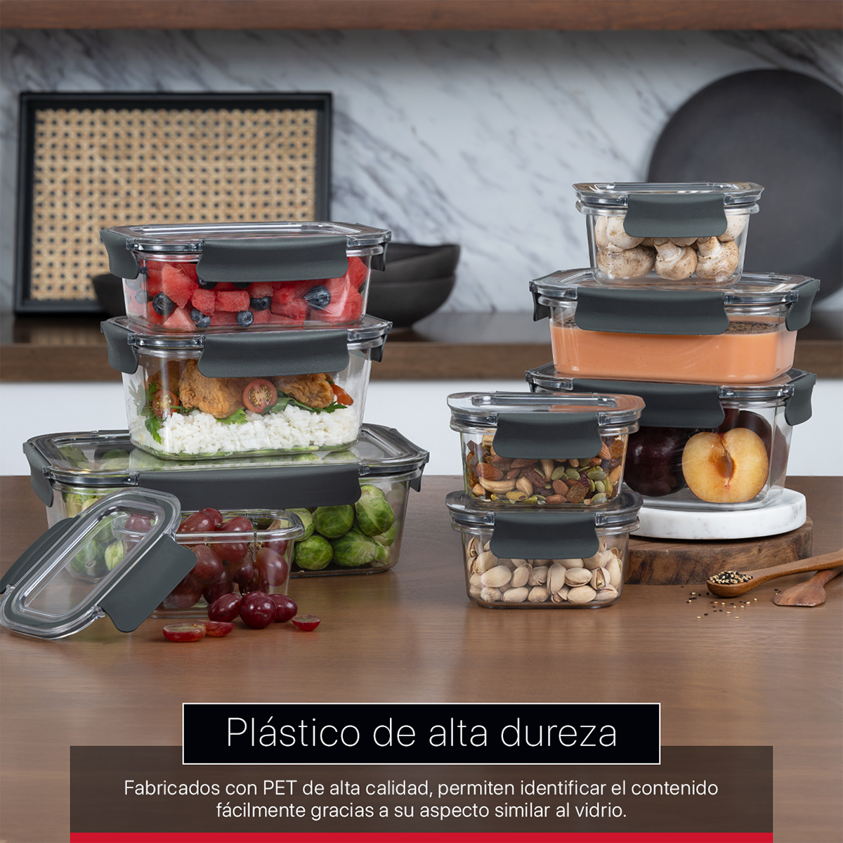 Recipientes de Plástico Herméticos para Alimentos 9 Contenedores con 9 Tapas - Toppers Cookify