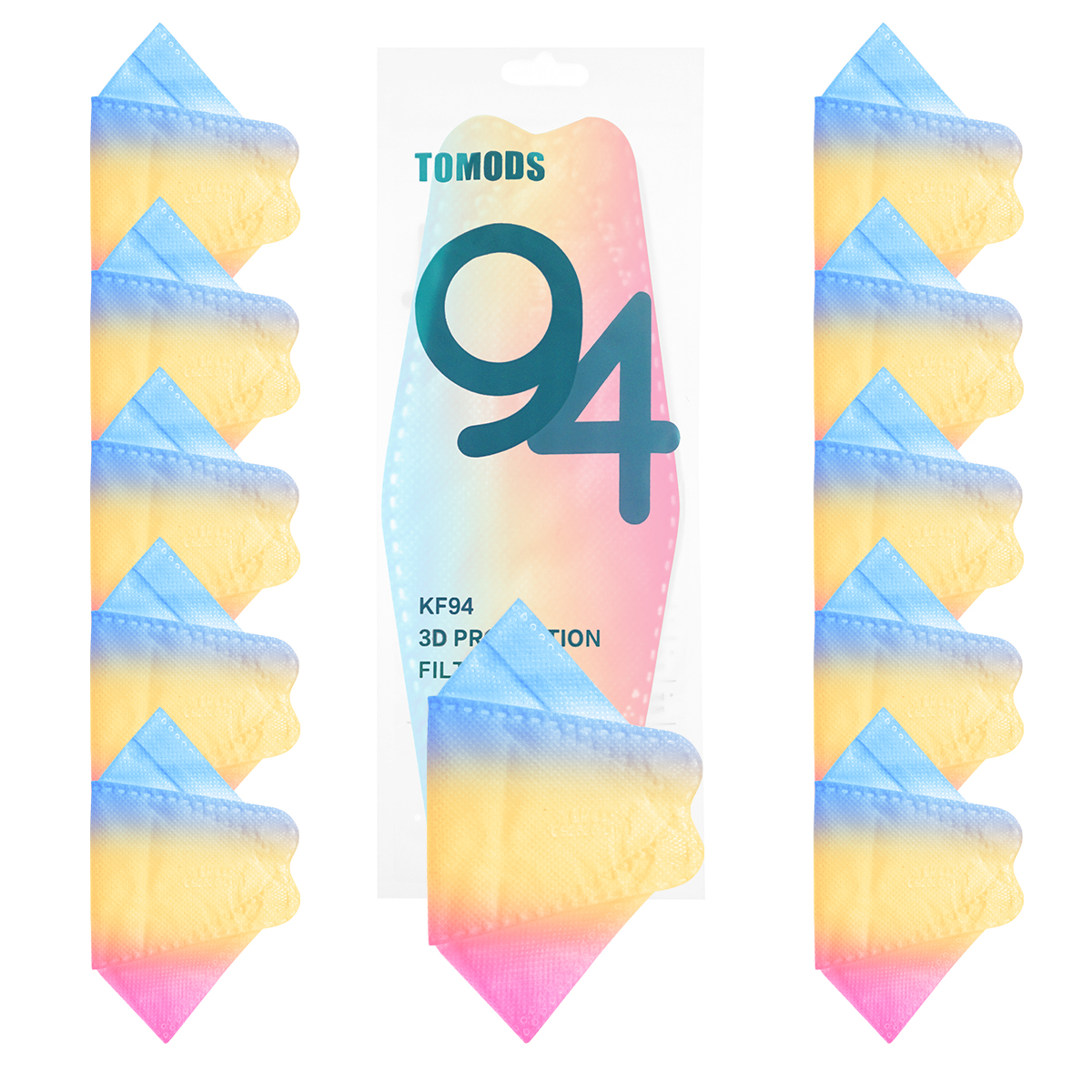 Cubrebocas Kf94 Mascarillas 3d Colores 10pzs Filtración 94% Difuminado Azu-Ama-Ros