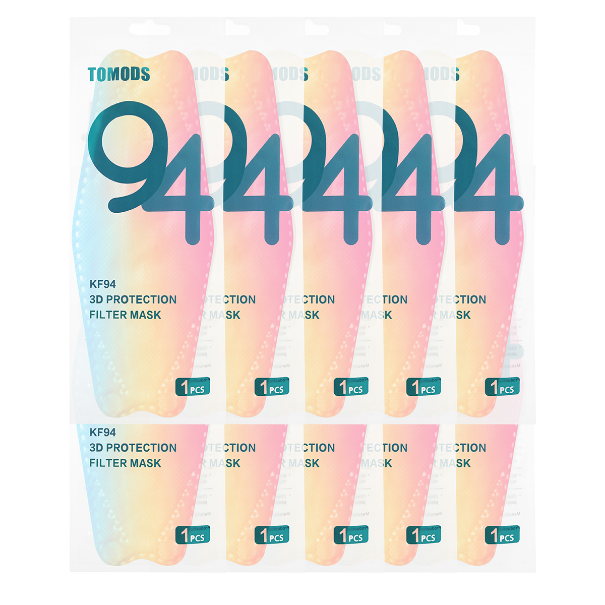 Cubrebocas Kf94 Mascarillas 3d Colores 10pzs Filtración 94% Difuminado Azu-Ama-Ros