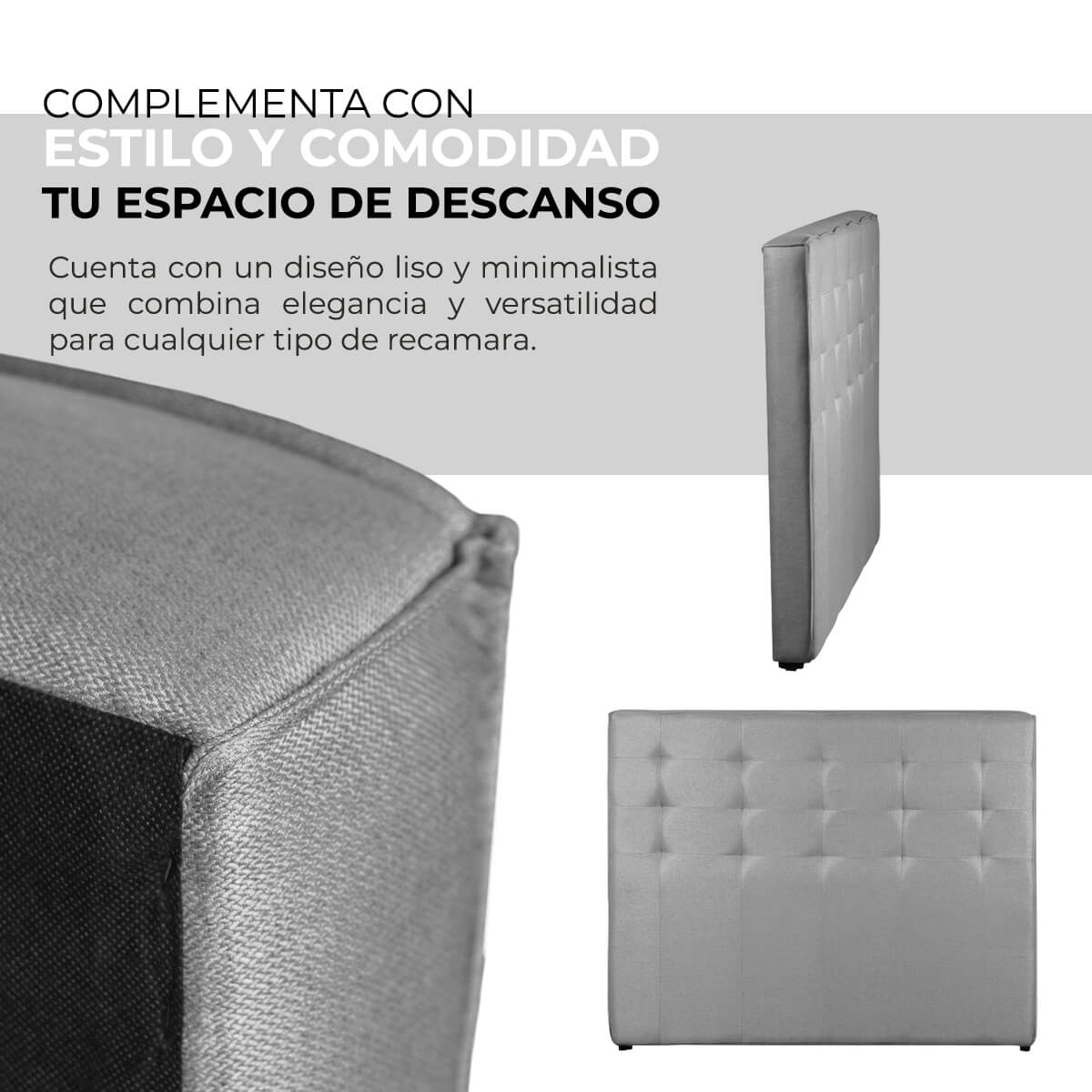 Cabecera Matrimonial, Elaborada de Madera de Pino, Roomi Color Gris