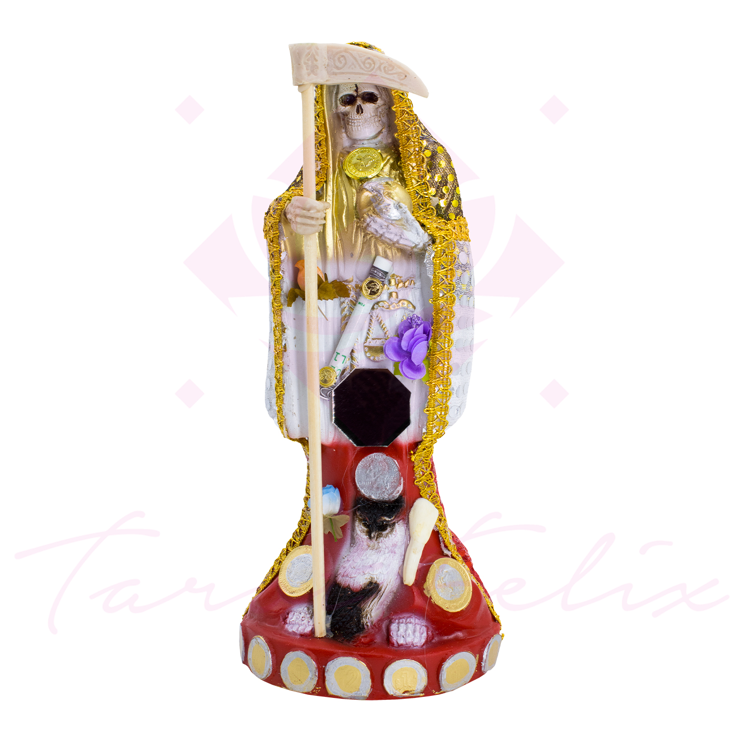 Santa Muerte Virtudes Vestida 15 cm+ Libro
