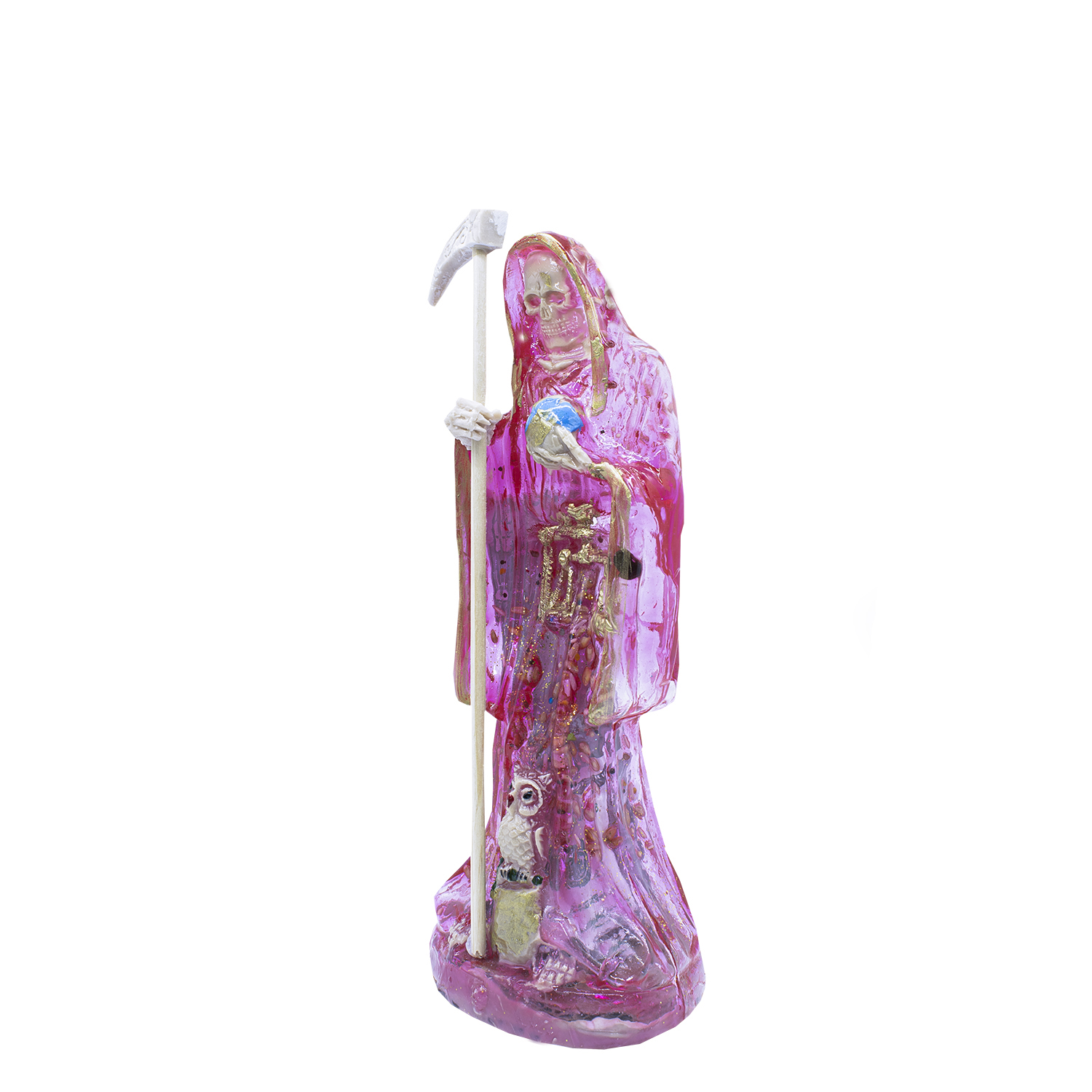 Santa Muerte Rosa Transparente Amor Curada 30 Cm + Biblia