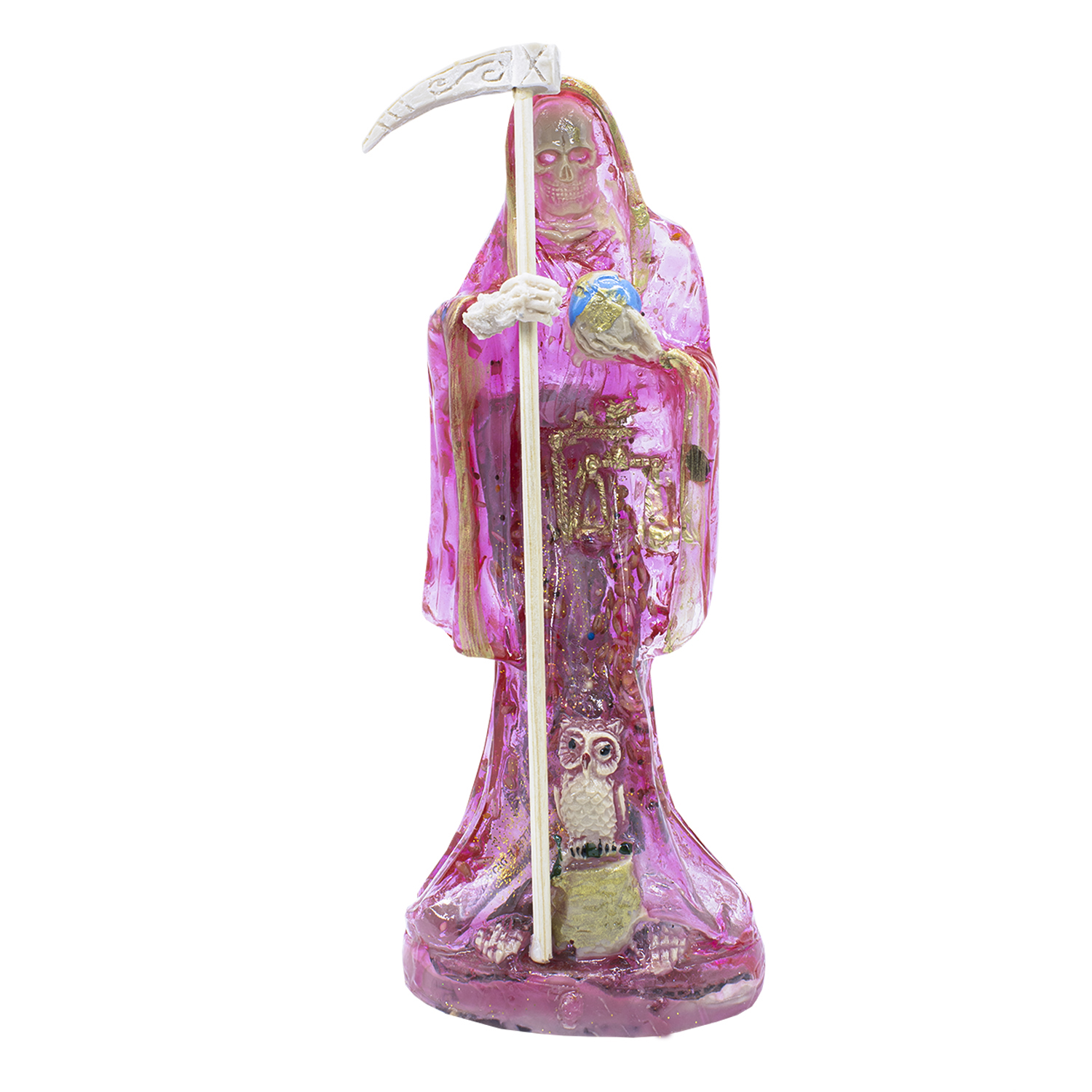 Santa Muerte Rosa Transparente Amor Curada 30 Cm + Biblia