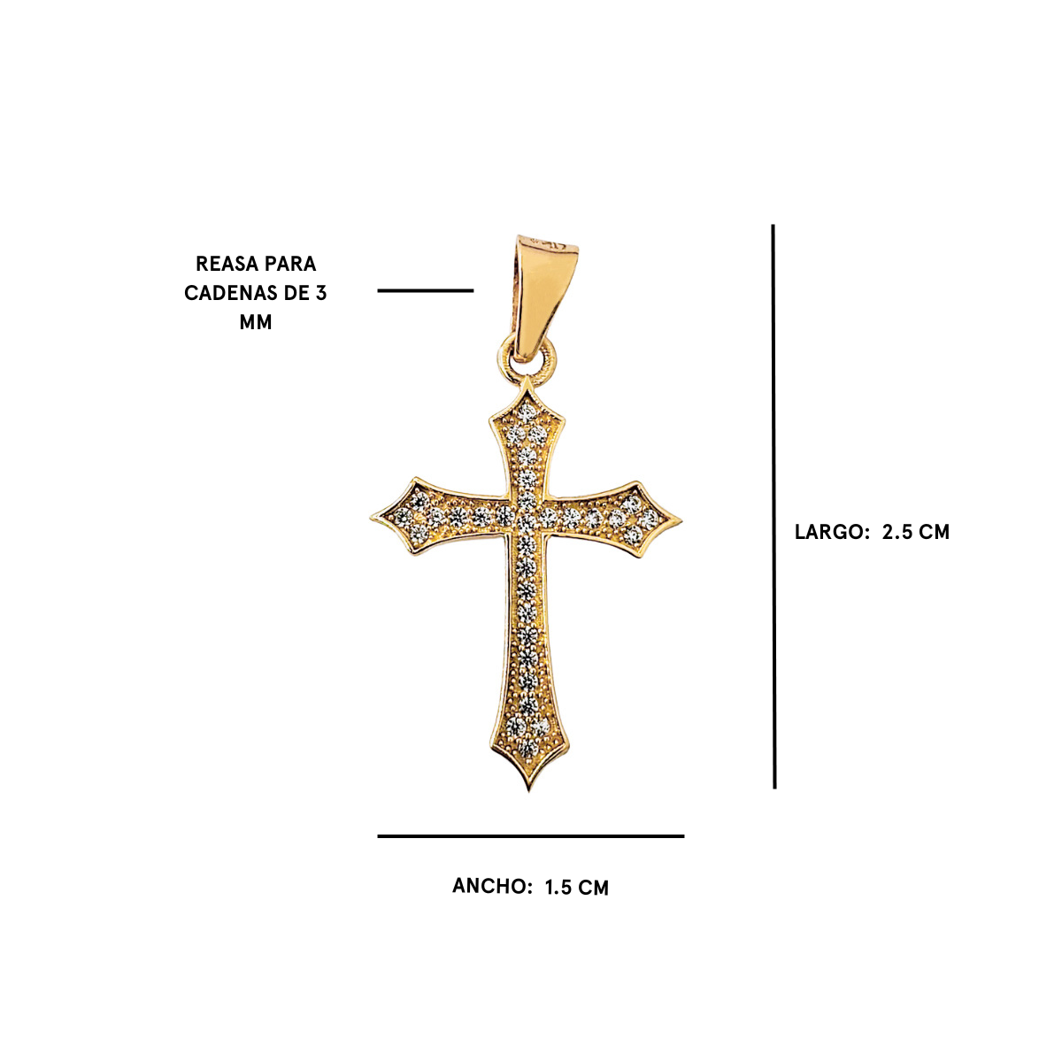 Dije de cruz gótica con piedra zirconia blanca, incluye certificado de la joyería 