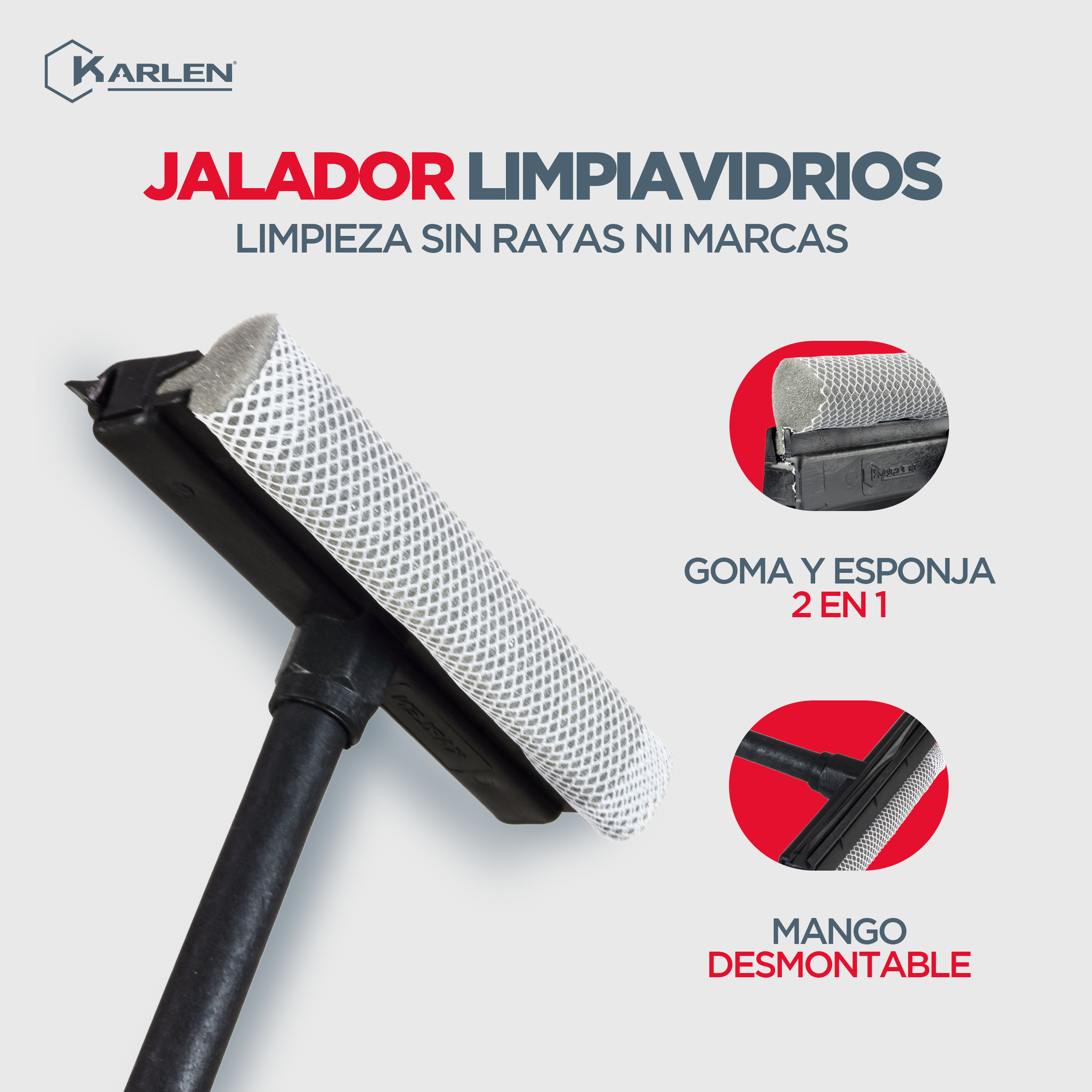 Jalador Limpia Vidrios Escobilla profesional multiusos para ventanas Limpiador de ventanas 2 en 1 Goma y esponja de doble hoja lateral Poste telescópico de aluminio de 49 X 20 CM para gasolinera, vidrio, ducha, parabrisas