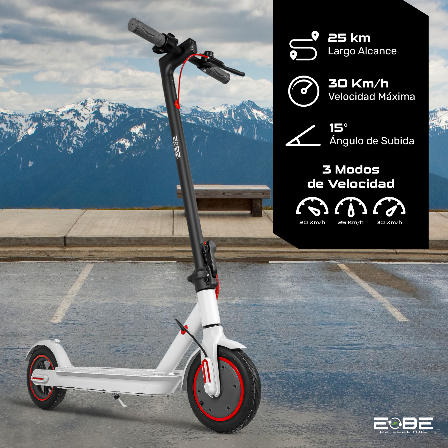 Scooter Electrico Plegable Pantalla Lcd 30km/h Luz Led 350 W Blanco E-Be