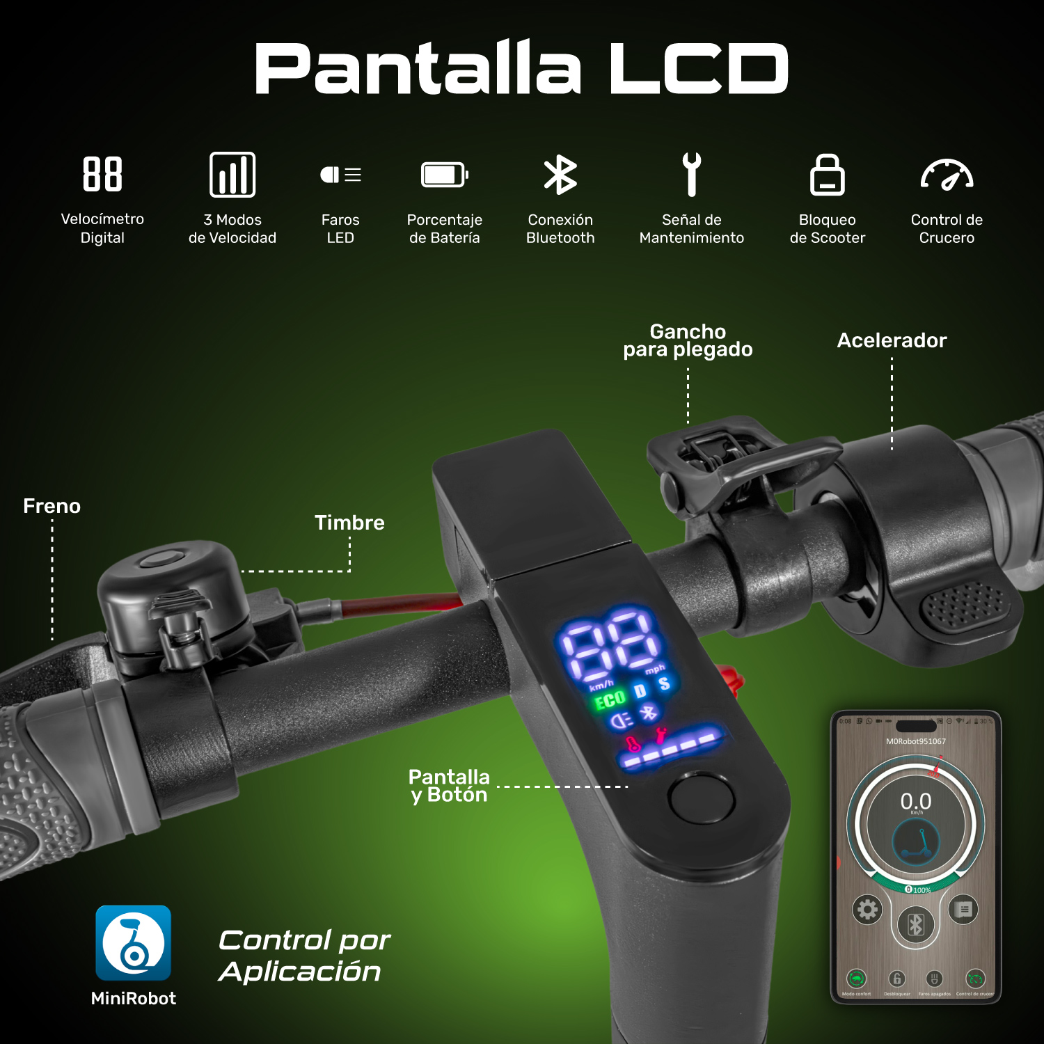 Scooter Electrico Plegable Pantalla Lcd 30km/h Luz Led 350 W Blanco E-Be