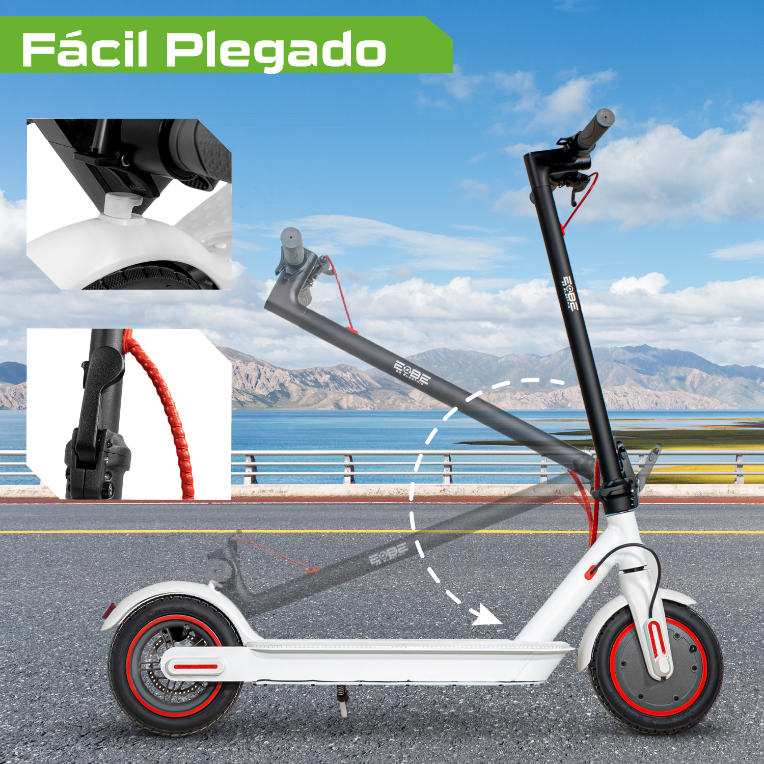 Scooter Electrico Plegable Pantalla Lcd 30km/h Luz Led 350 W Blanco E-Be