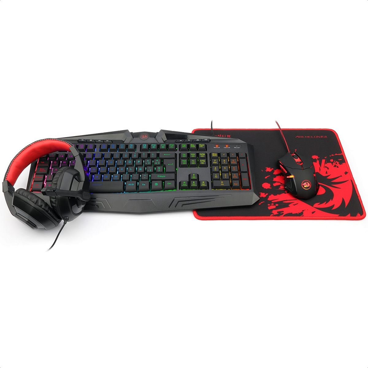 Kit Teclado Mouse Diadema y MousePad Redragon S101-BA-2 Gaming Español.