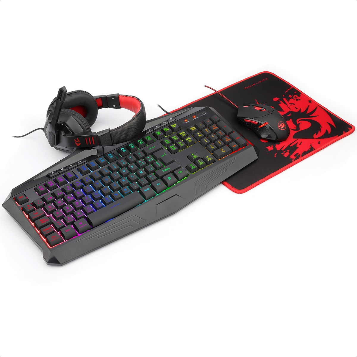 Kit Teclado Mouse Diadema y MousePad Redragon S101-BA-2 Gaming Español.