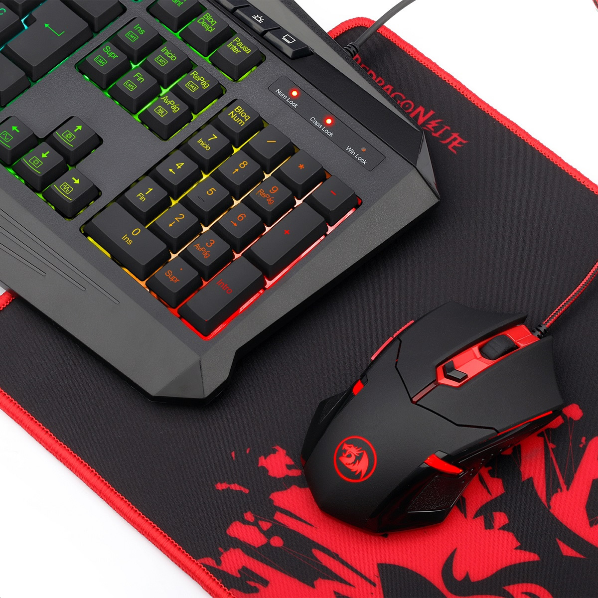 Kit Teclado Mouse Diadema y MousePad Redragon S101-BA-2 Gaming Español.