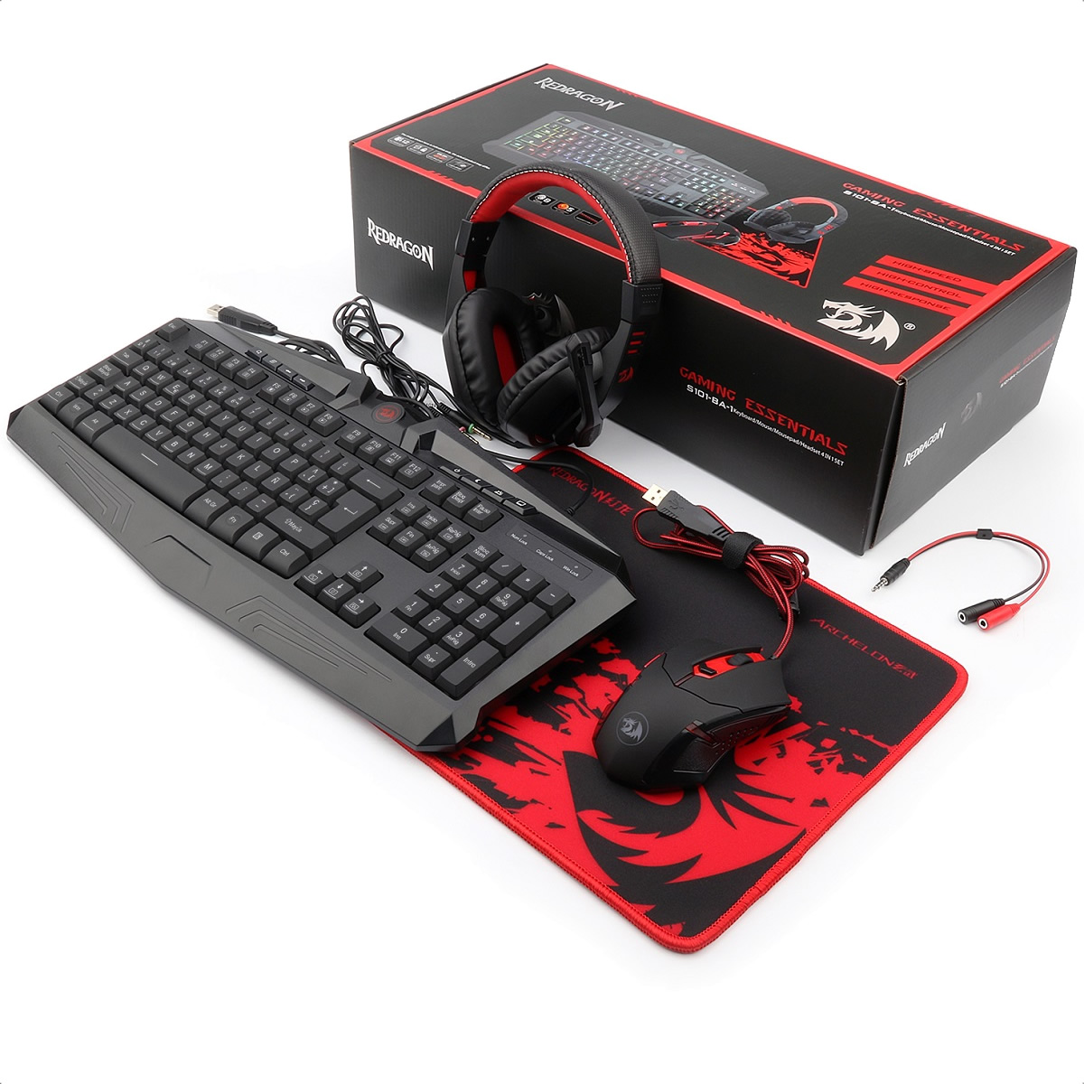 Kit Teclado Mouse Diadema y MousePad Redragon S101-BA-2 Gaming Español.