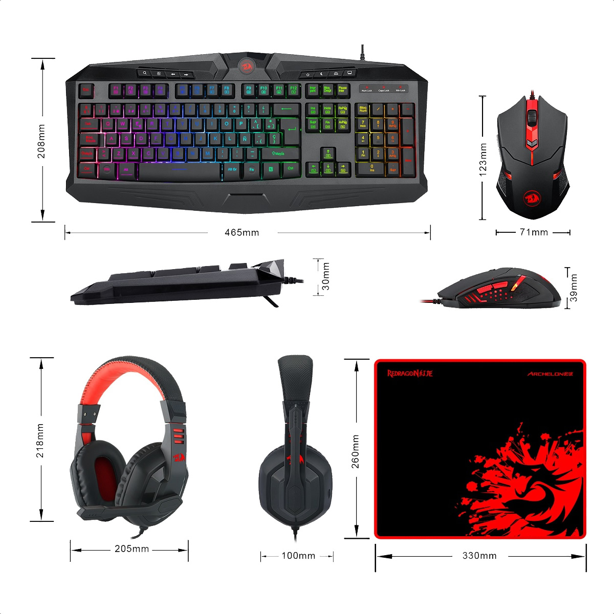 Kit Teclado Mouse Diadema y MousePad Redragon S101-BA-2 Gaming Español.