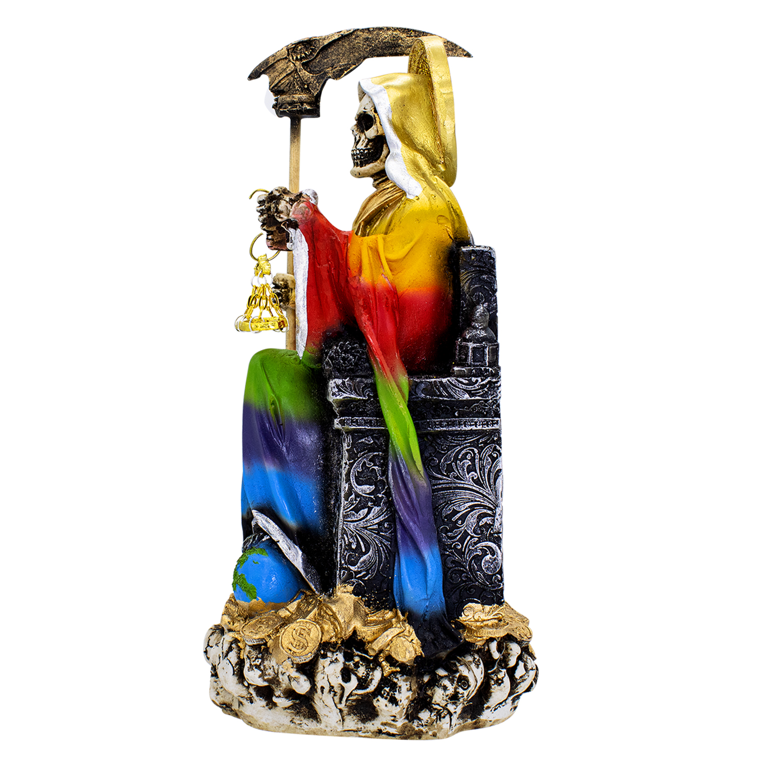 Santa Muerte 7 Potencias Suprema Sentada 30 Cm Curada + Libro