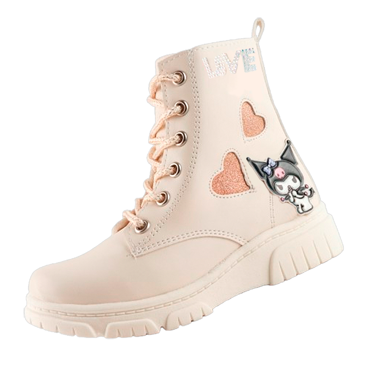 Bota Niña Kuromi Corazón Moda Botín Cómodo Plataforma 6033-L