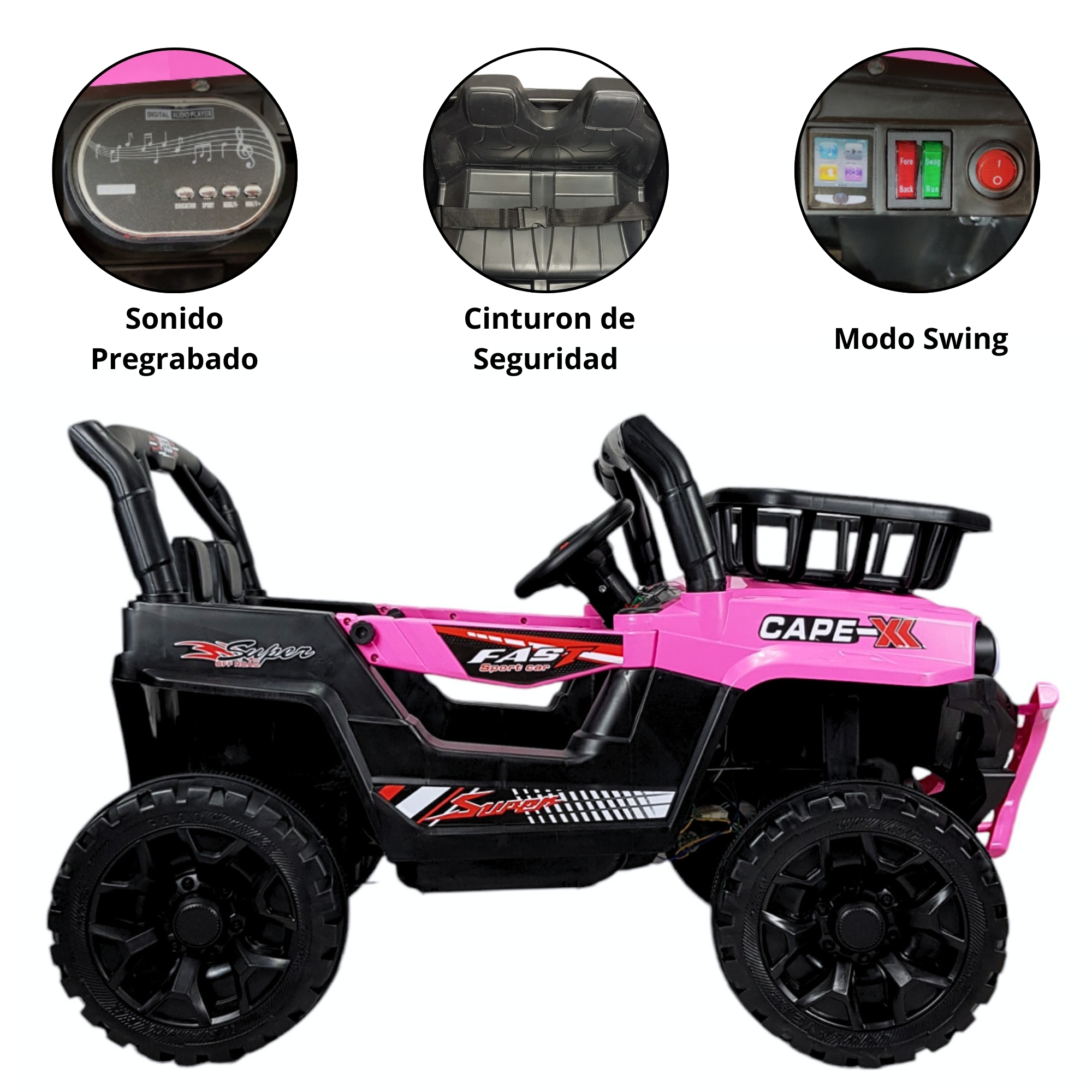 Montable Electrico Control Remoto 12v 4 Motores Musica Luz y Sonido  - Rosa