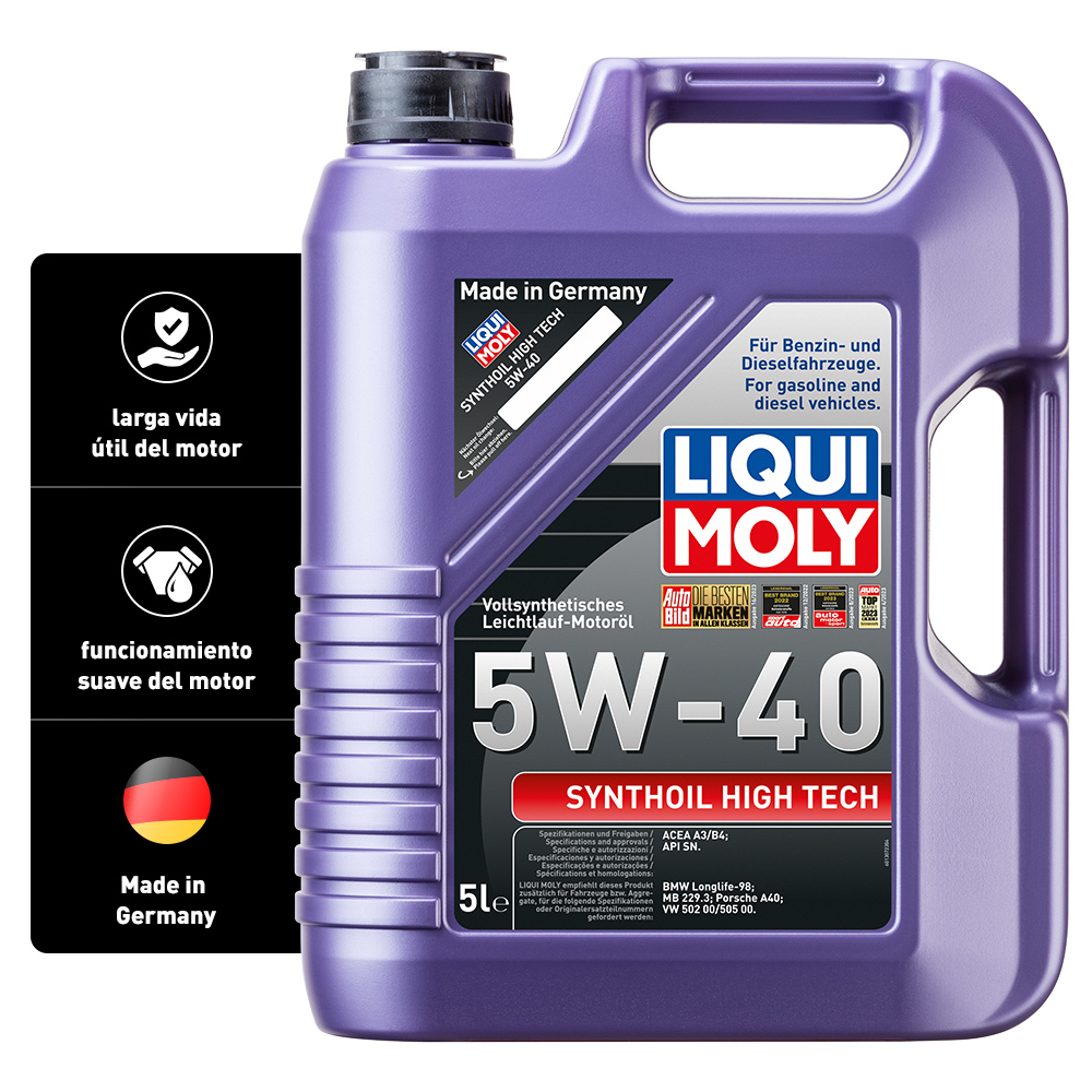 Aceite Sintético 5w40 Liqui Moly, Synthoil High Tech, 100% Sintético, 5 L