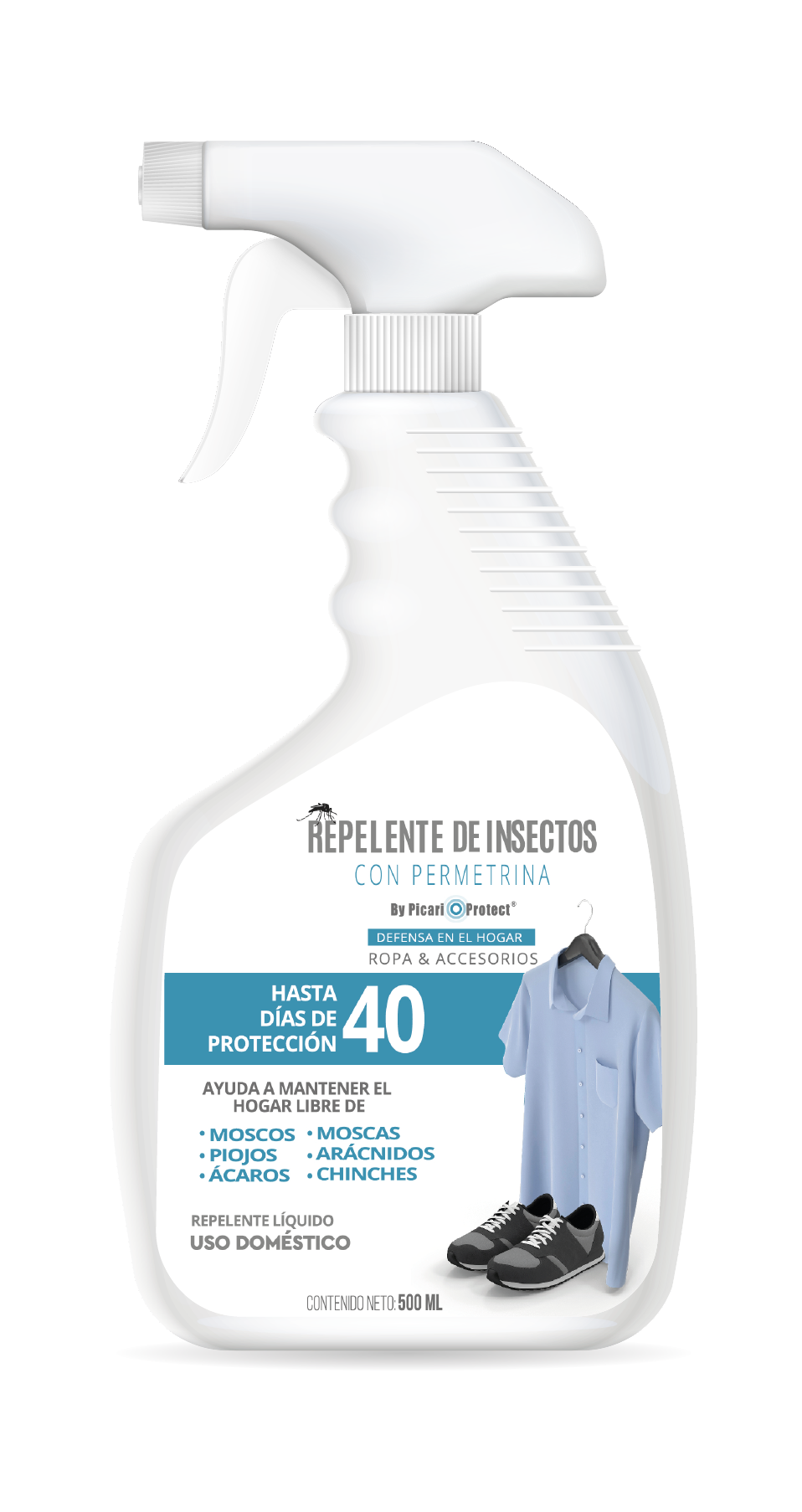 PicariHome Repelente de Insectos, repele ácaros, piojos, chinches, mosquitos, etc, para aplicación en  ropa y accesorios, hasta 40 días de protección