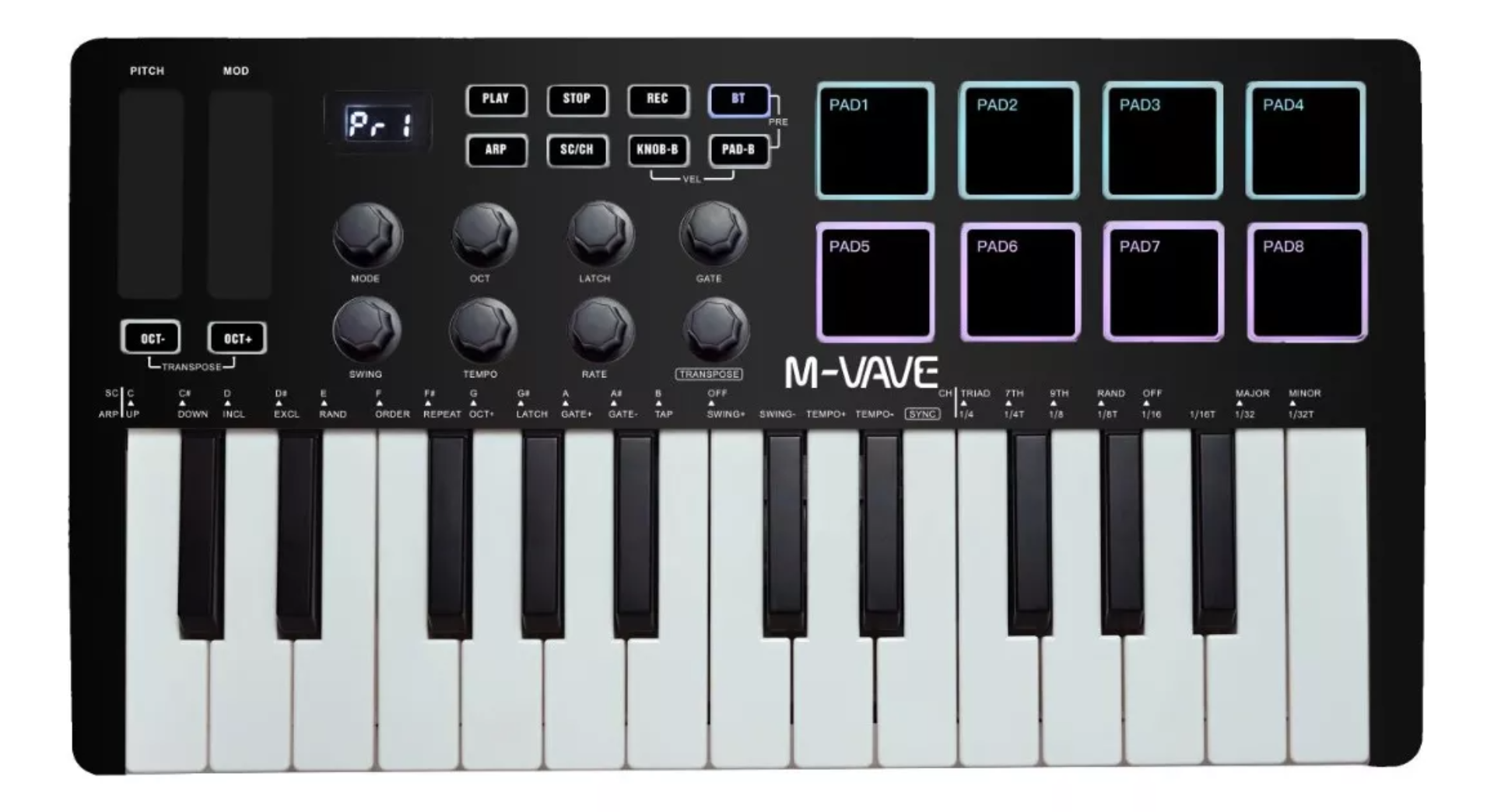 Controlador De Teclado Midi M-vave Smk-25 Portátil Color Negro