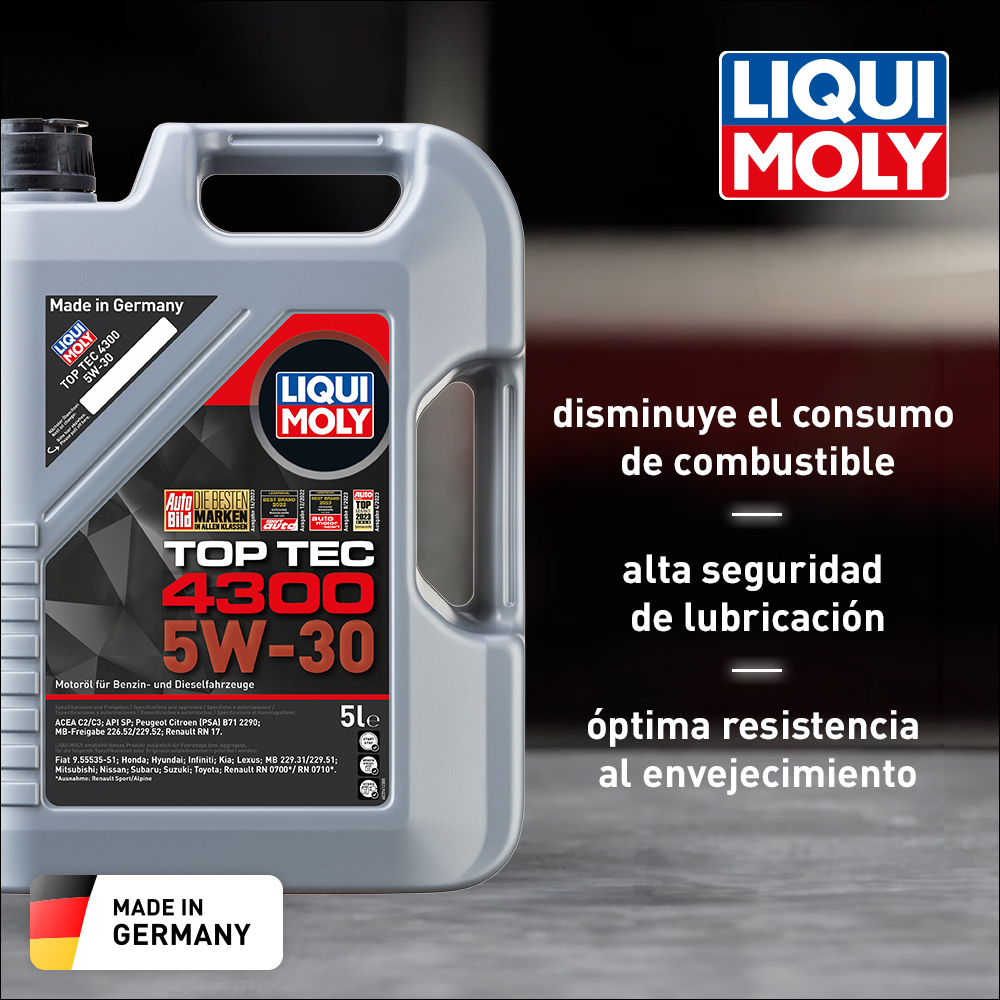 Aceite para Motor, Liqui Moly, Top Tec 4300, 5W-30, 100% Sintético, 5 L