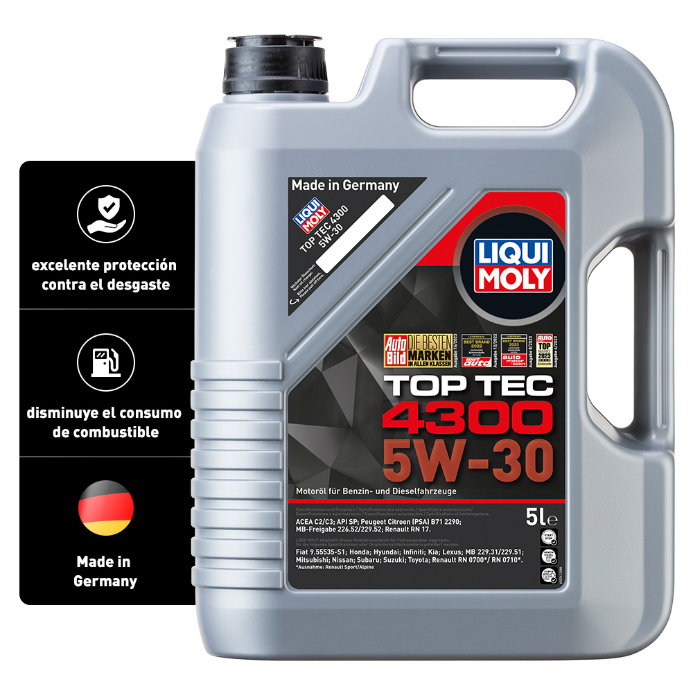 Aceite para Motor, Liqui Moly, Top Tec 4300, 5W-30, 100% Sintético, 5 L