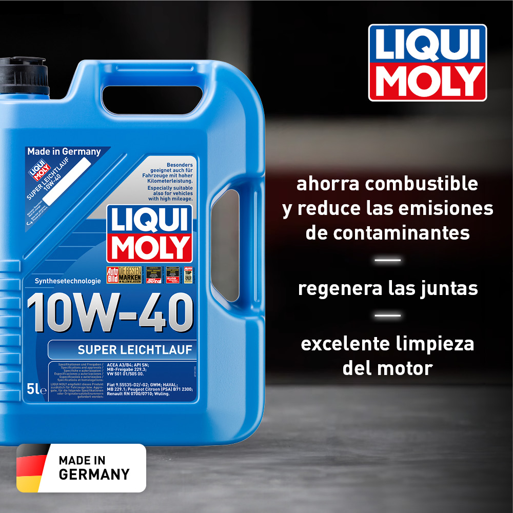 Aceite para Motor, Liqui Moly, Super Leichtlauf SAE, 10W-40, Sintético, 5 L
