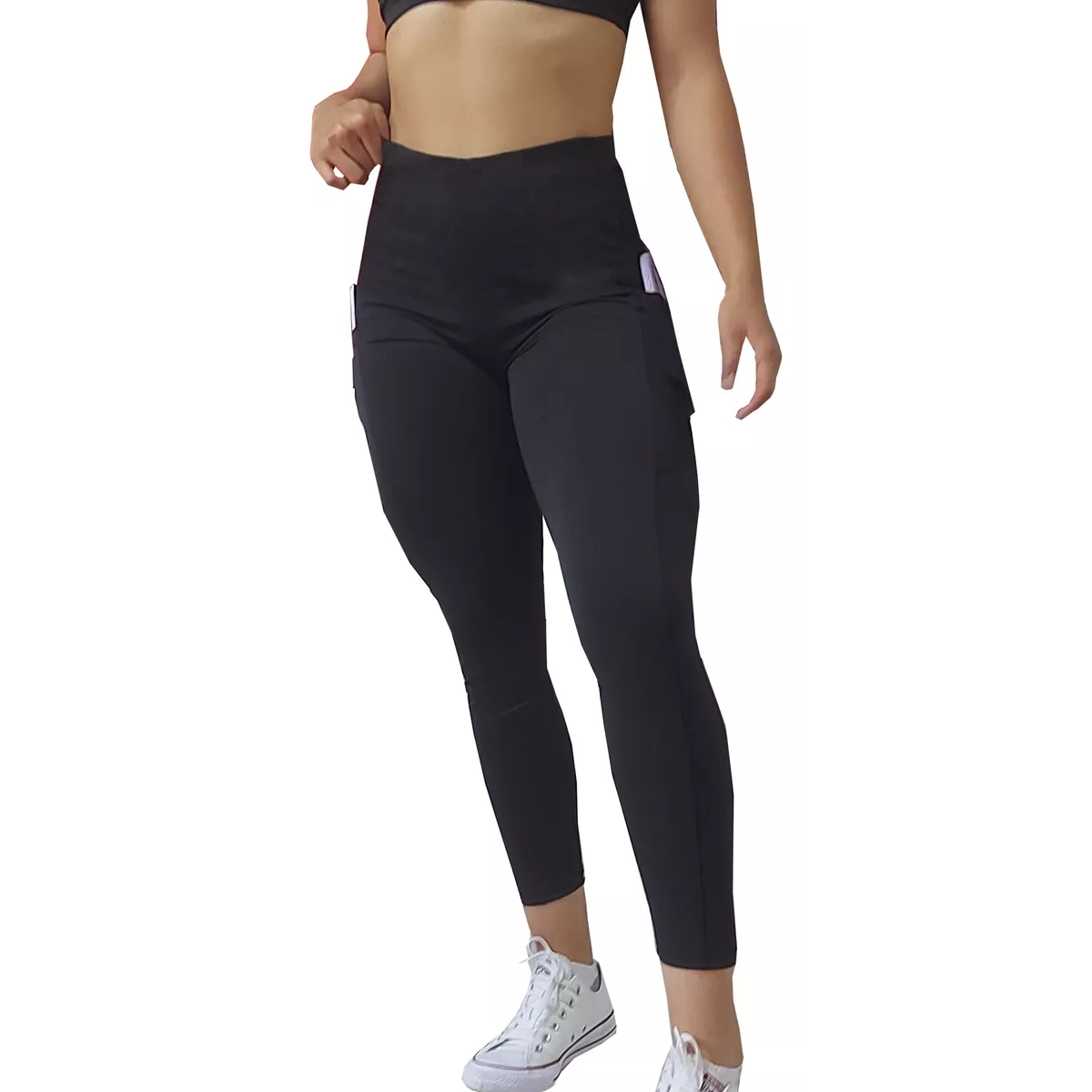 Leggins Deportivos Dama De Licra Con Bolsa Celular Gym Negro Talla M