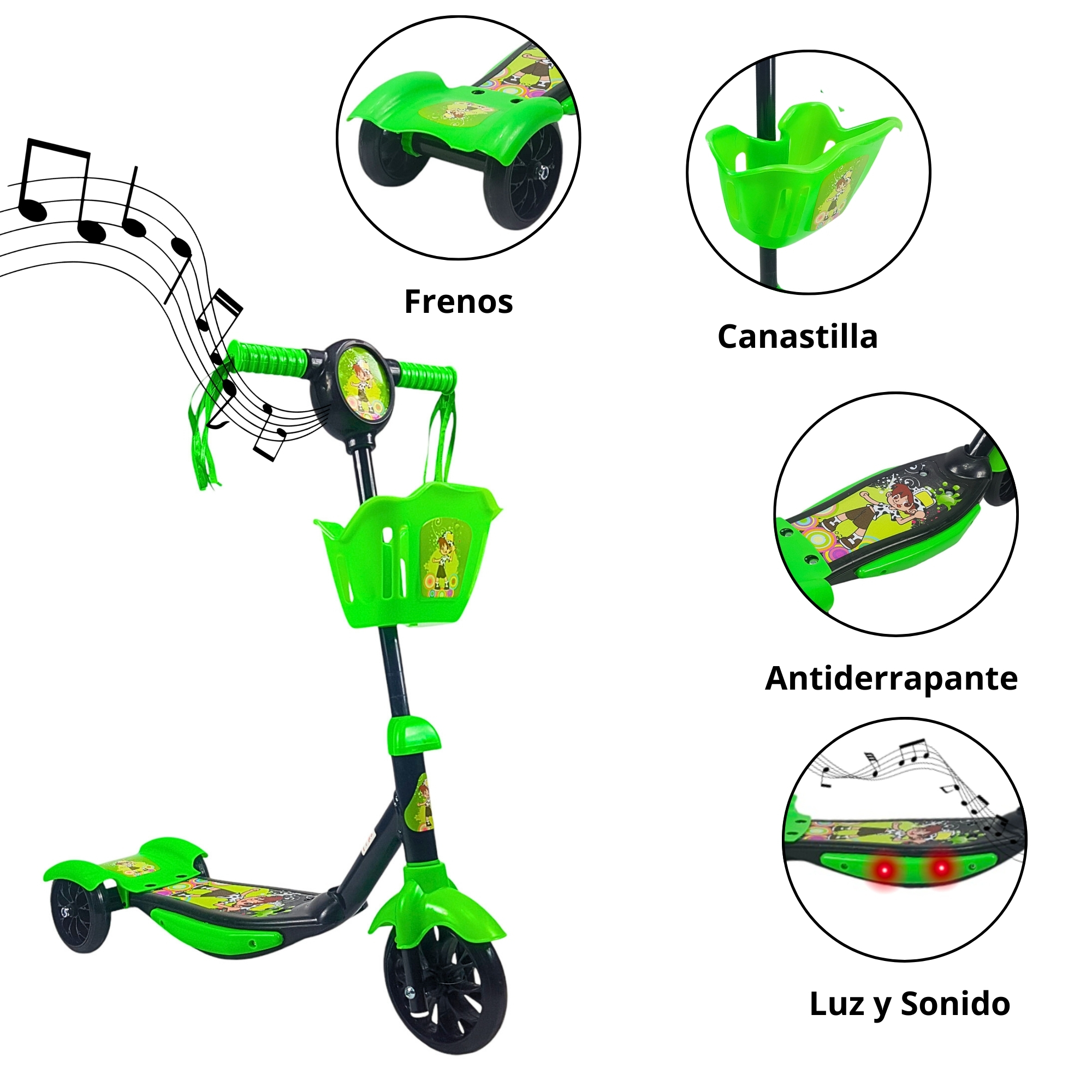 Scooter para Niños Patinete del Diablo Luces y Sonidos,Ajustable