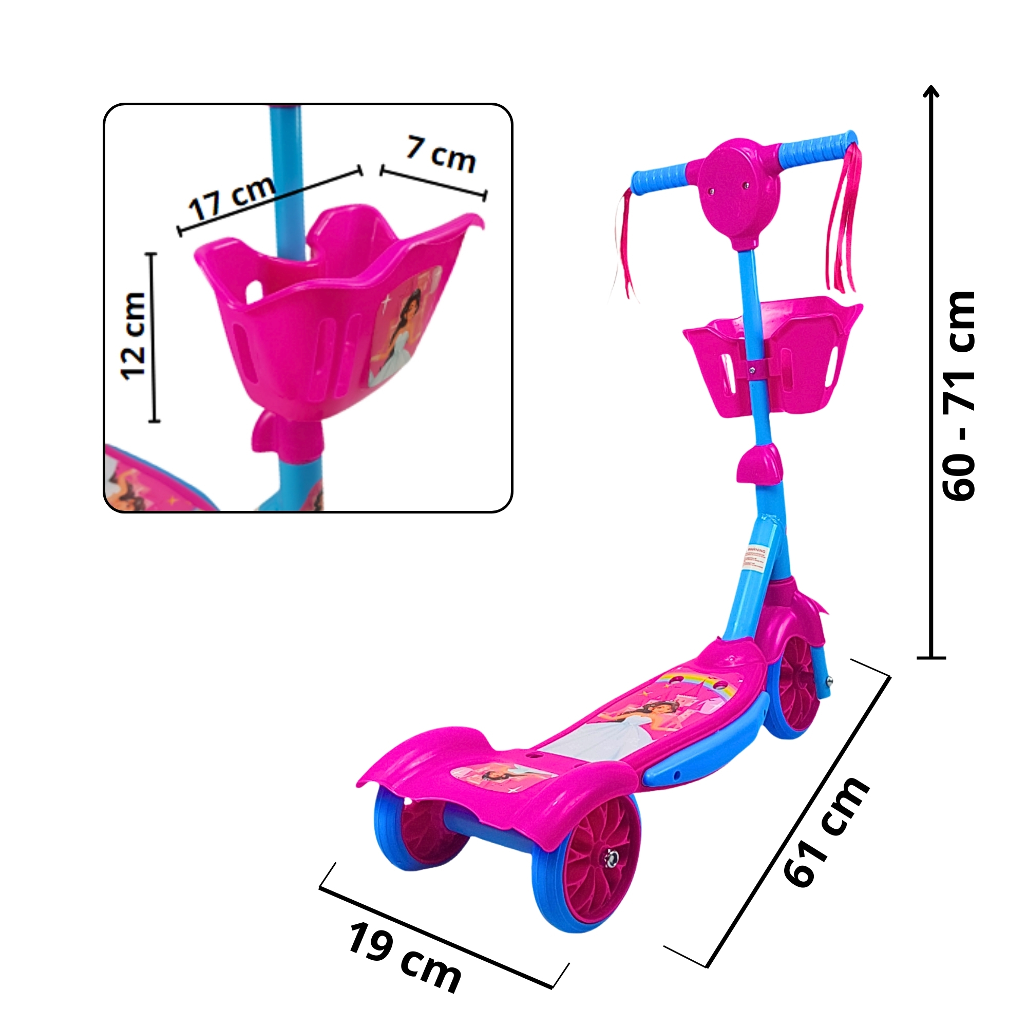 Scooter para Niños Patinete del Diablo Luces y Sonidos,Ajustable  - Rosa