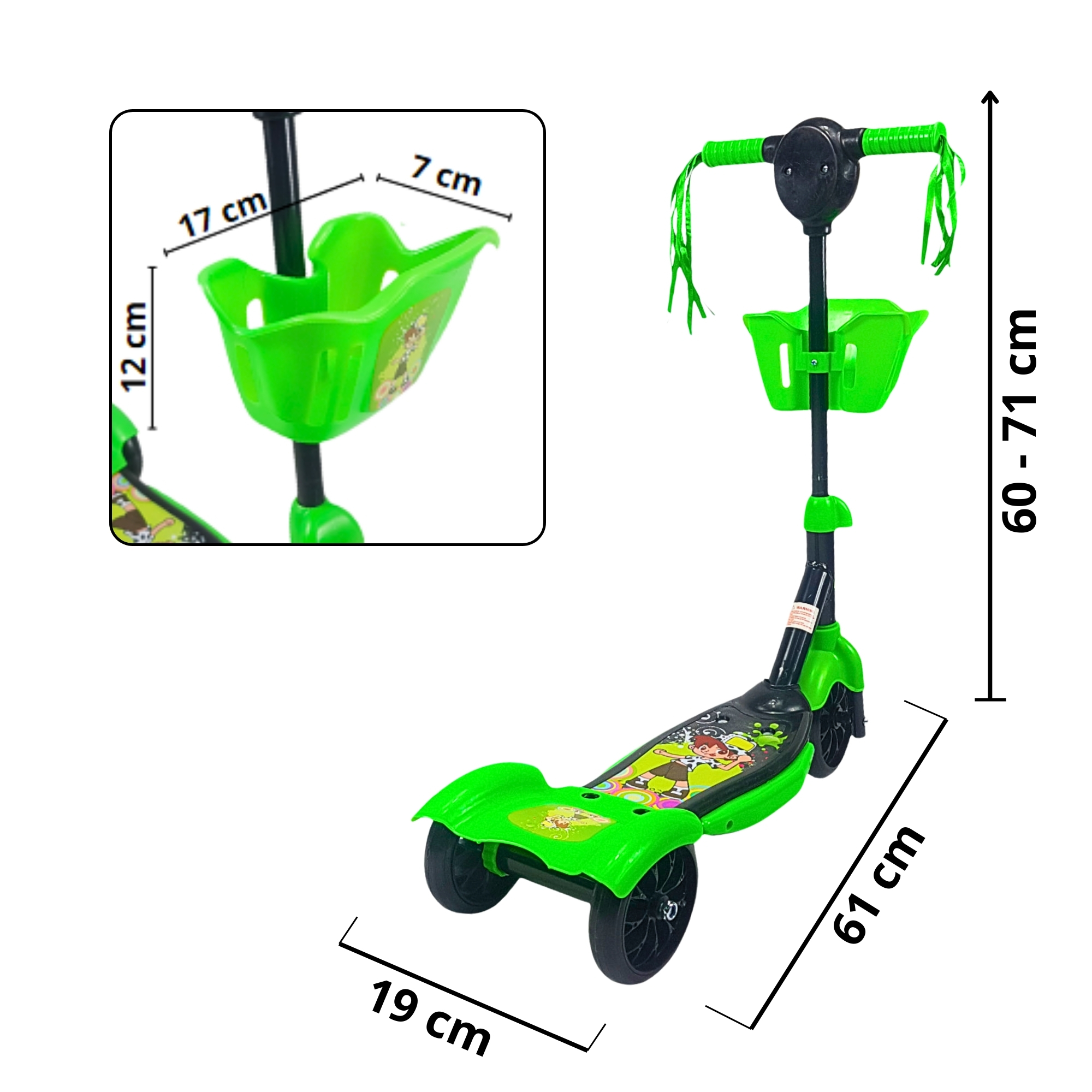 Scooter para Niños Patinete del Diablo Luces y Sonidos,Ajustable  - Verde