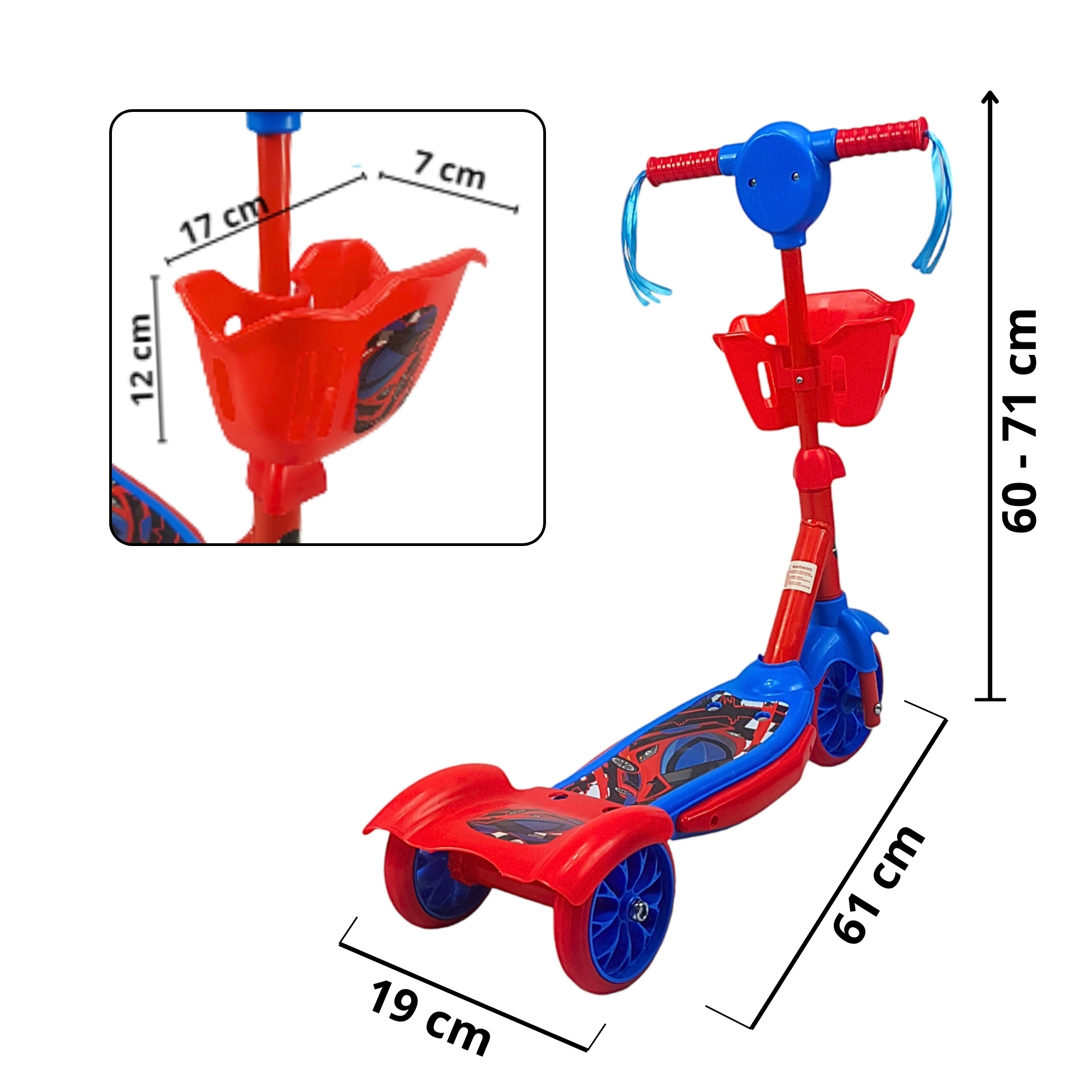 Scooter para Niños Patinete del Diablo Luces y Sonidos,Ajustable  - Rojo