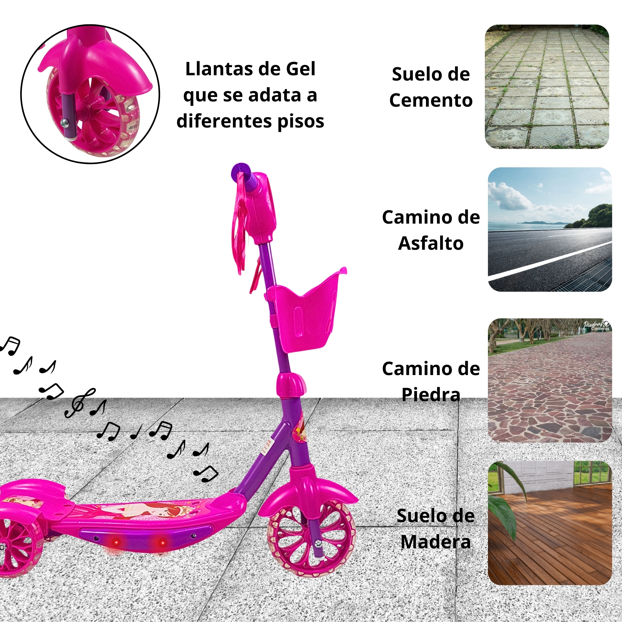 Scooter para Niños Patinete del Diablo Luces y Sonidos,Ajustable  - Purpura