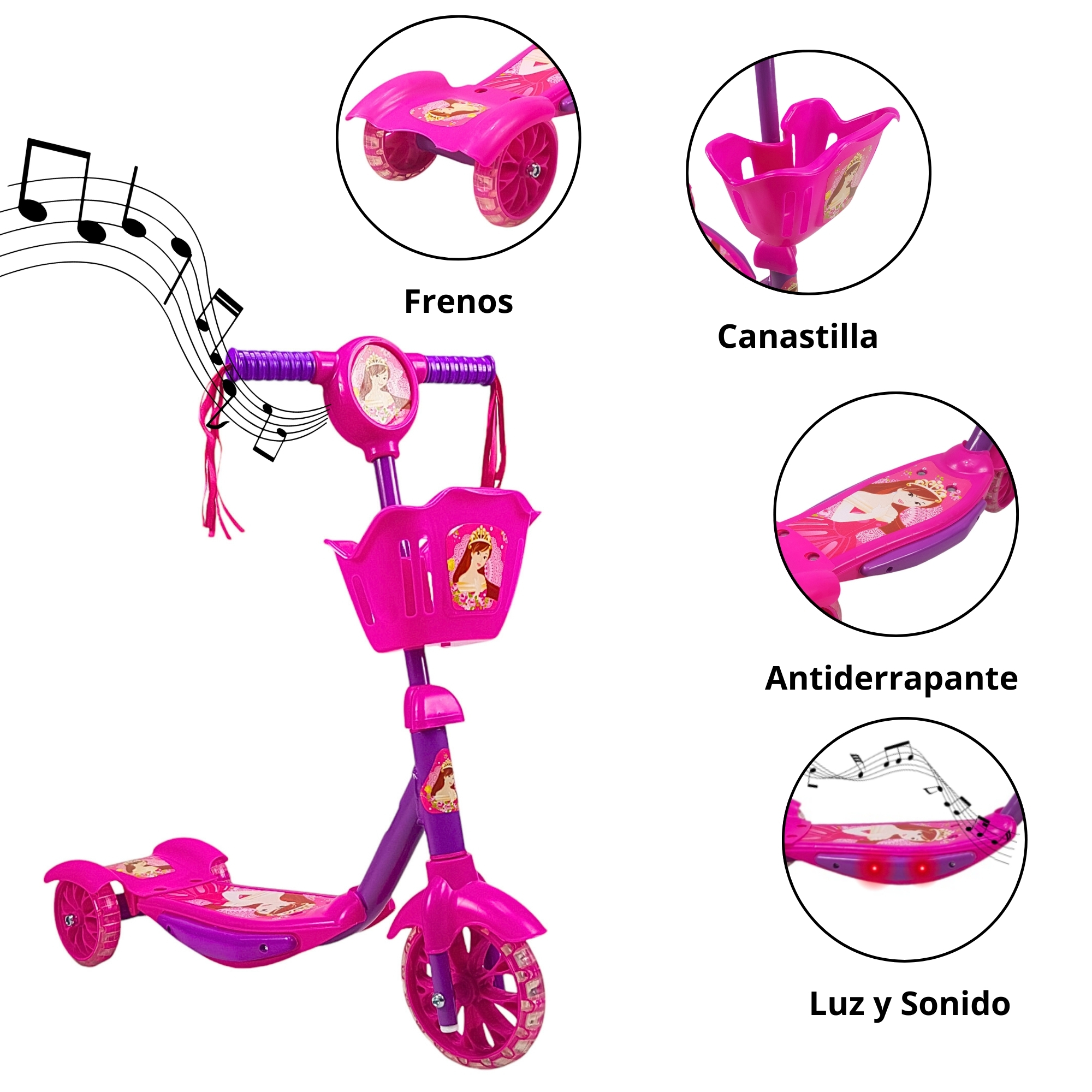 Scooter para Niños Patinete del Diablo Luces y Sonidos,Ajustable  - Purpura