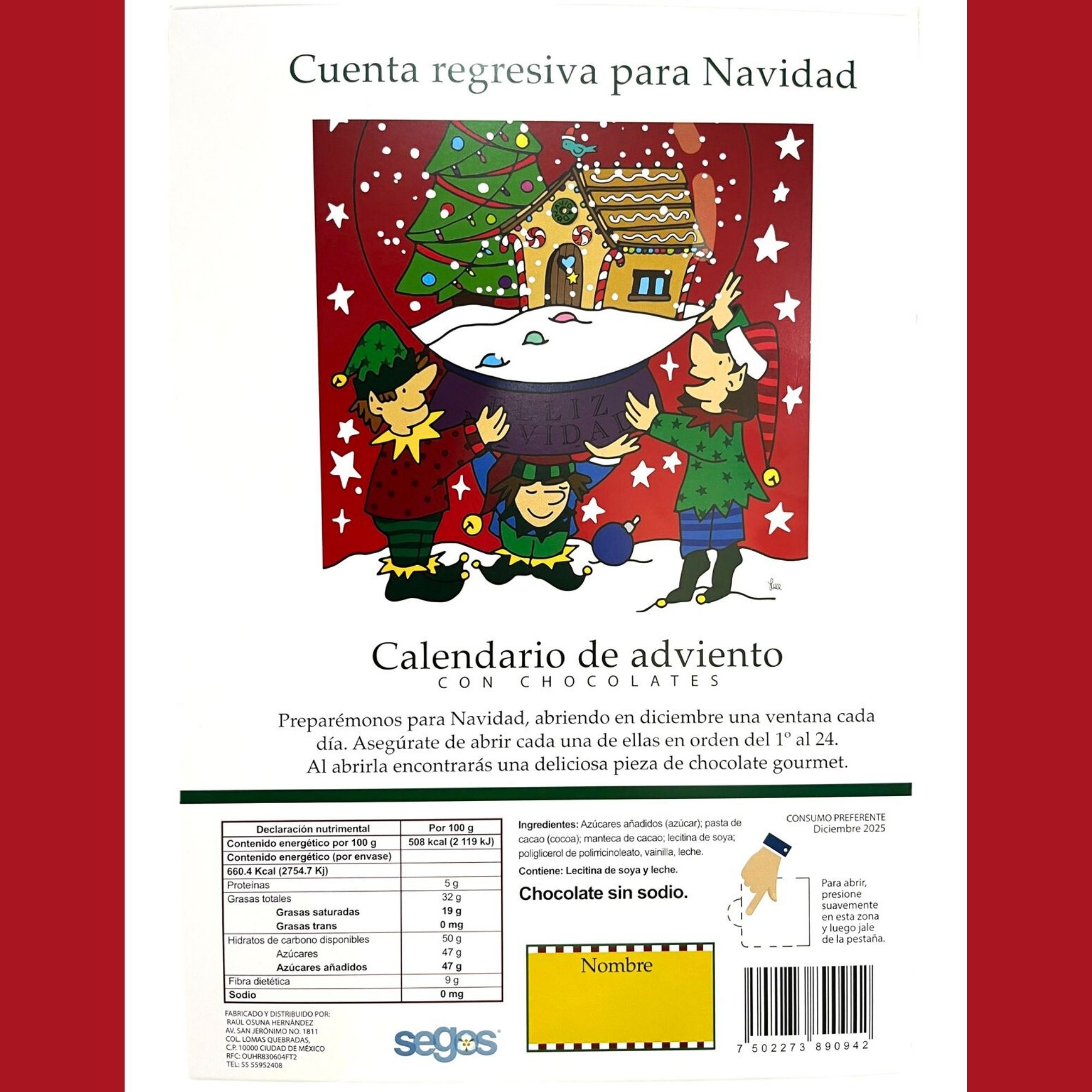 Calendario de Adviento Navidad con Chocolates 