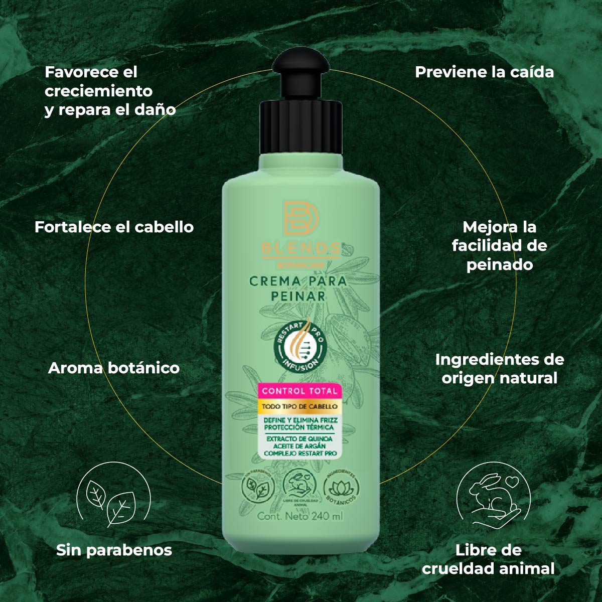 Crema para Peinar Fortificante Control Blends Bortanicare 240ml