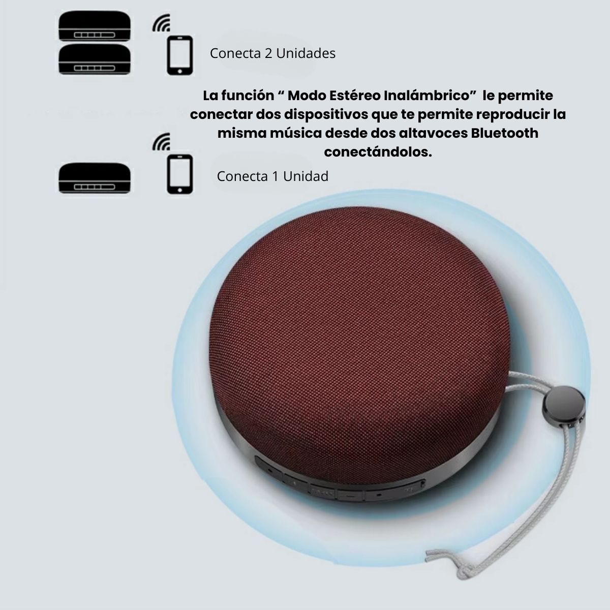 Bocina Altavoz Portátil Bluetooth Subwoofer D60 HiFi Sonido Envolvente 360 1200mAh COLOR VINOTINTO.