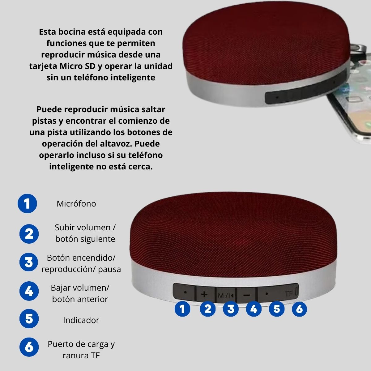 Bocina Altavoz Portátil Bluetooth Subwoofer D60 HiFi Sonido Envolvente 360 1200mAh COLOR VINOTINTO.