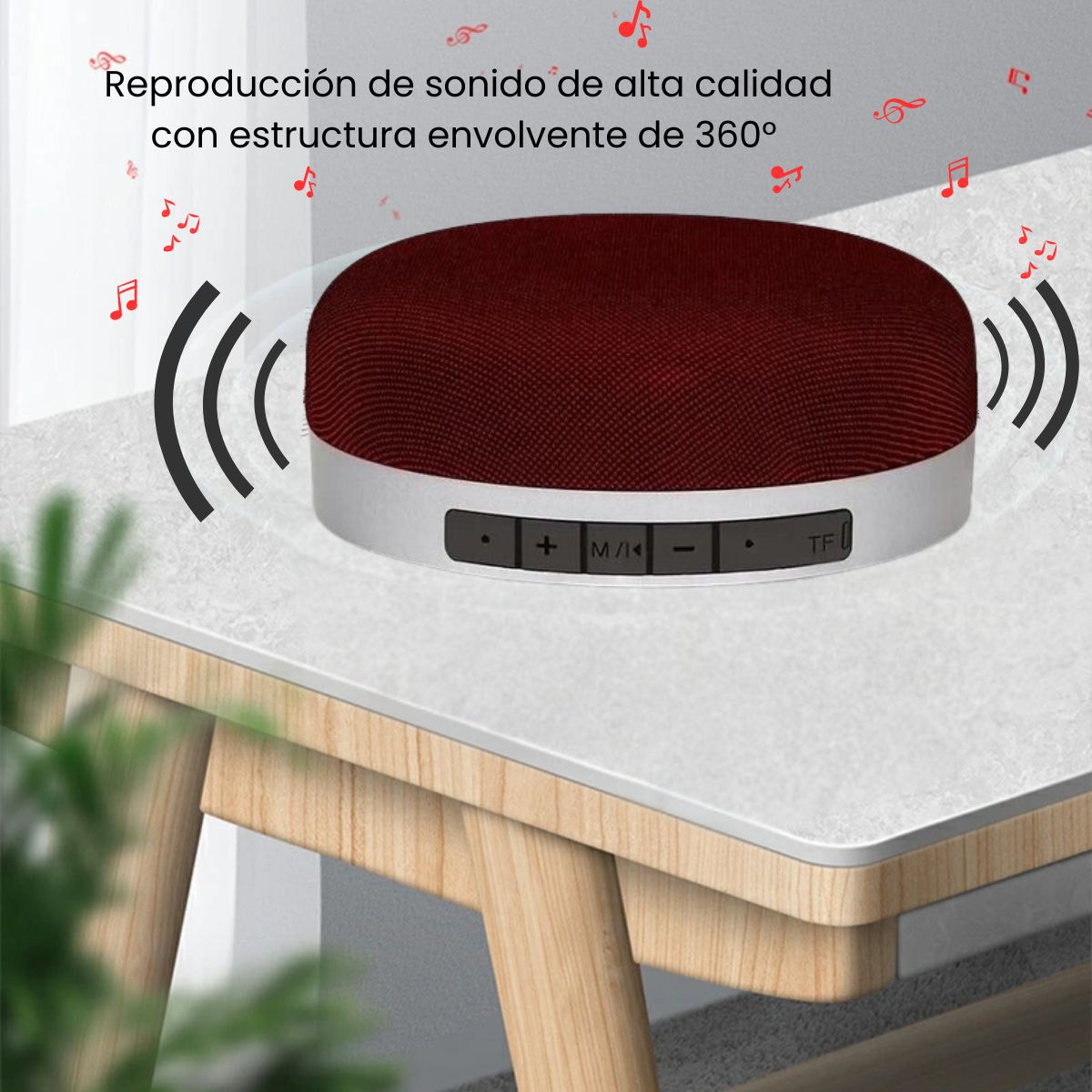 Bocina Altavoz Portátil Bluetooth Subwoofer D60 HiFi Sonido Envolvente 360 1200mAh COLOR VINOTINTO.