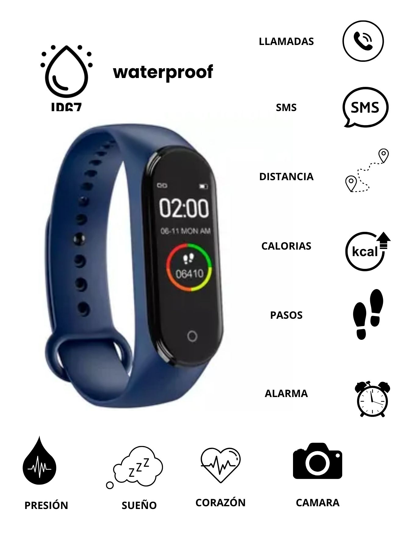 Reloj Deportivo  Smartband M7 Pulsera Bluetooth Funciones, Notificacion Unisex Color Azul.